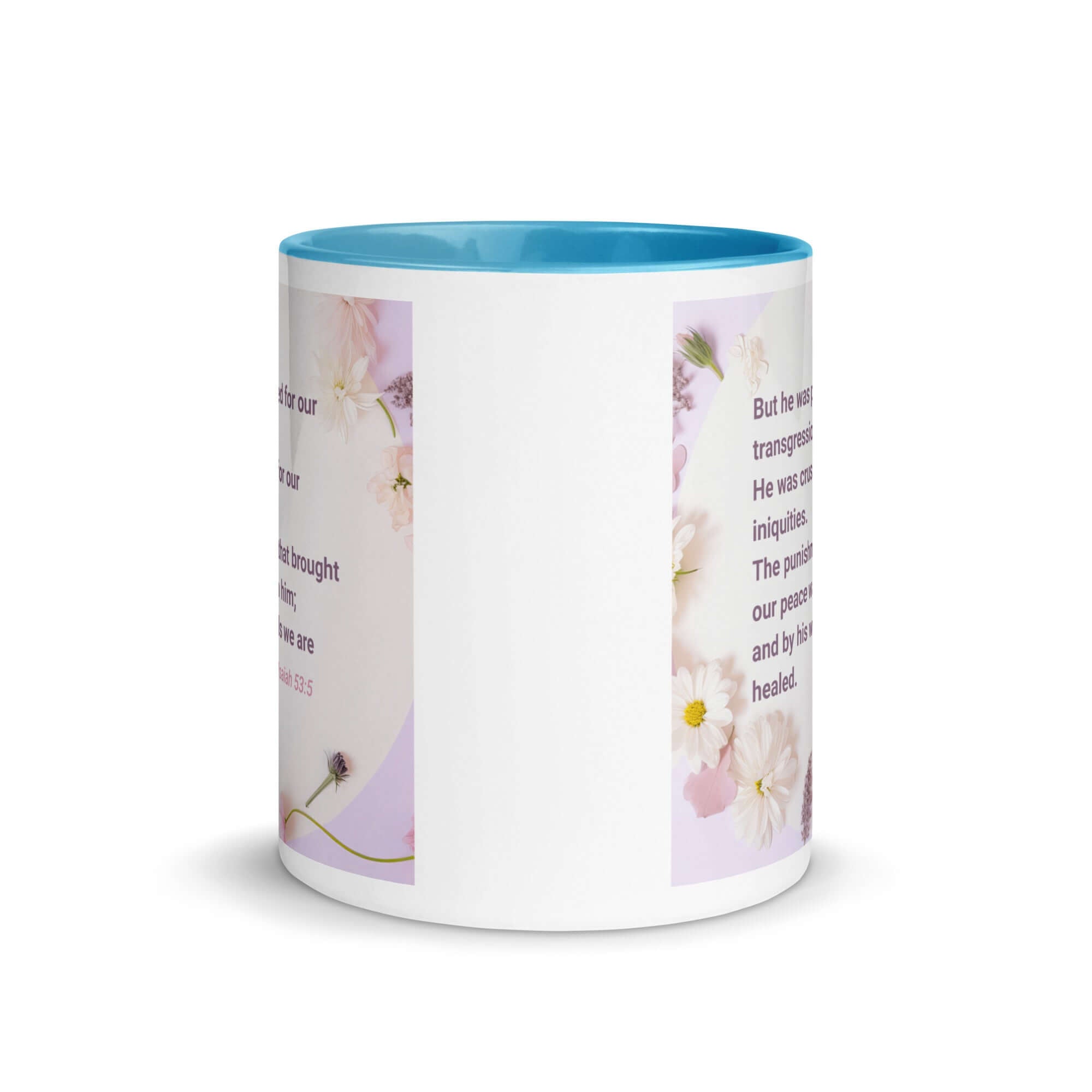 Isaiah 53:5 Bible Verse, by his wounds White Ceramic Mug with Color Inside