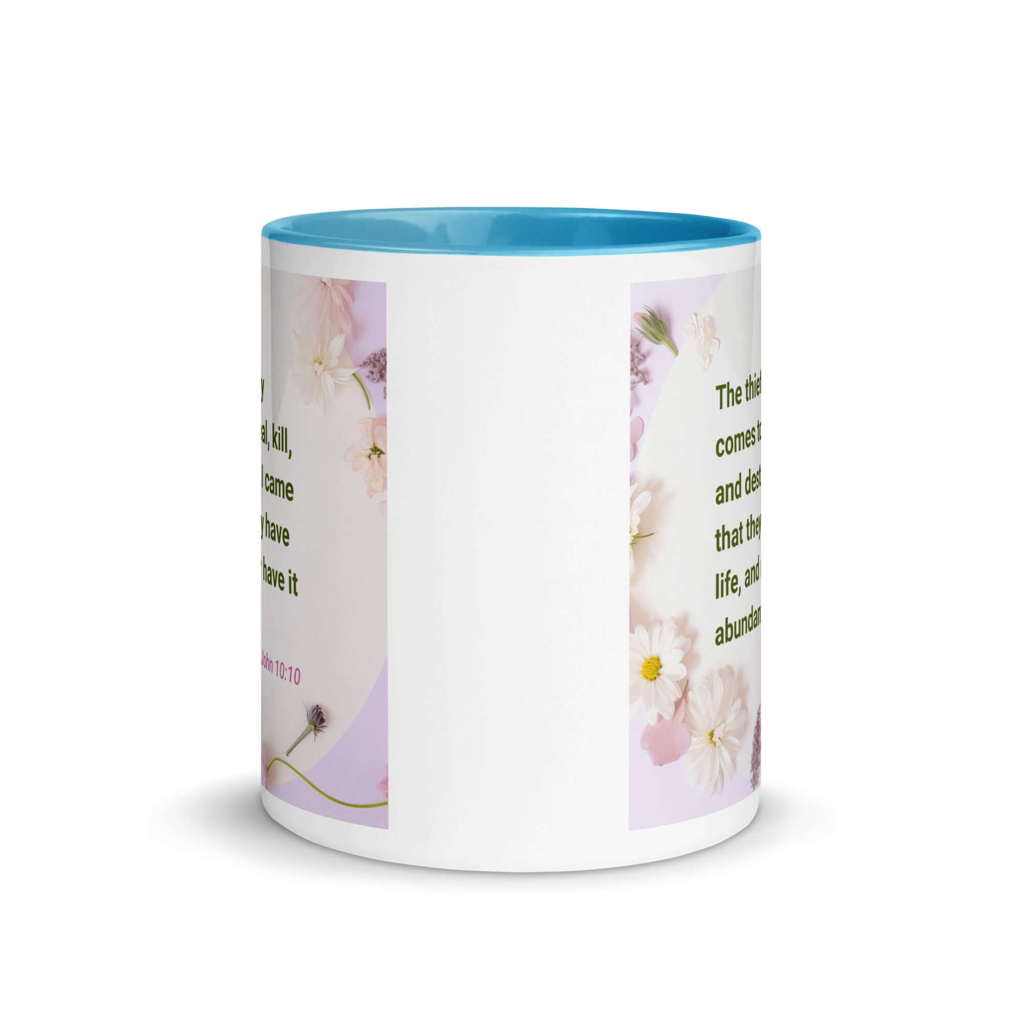 John 10:10 Bible Verse, Abundant Life White Ceramic Mug with Color Inside