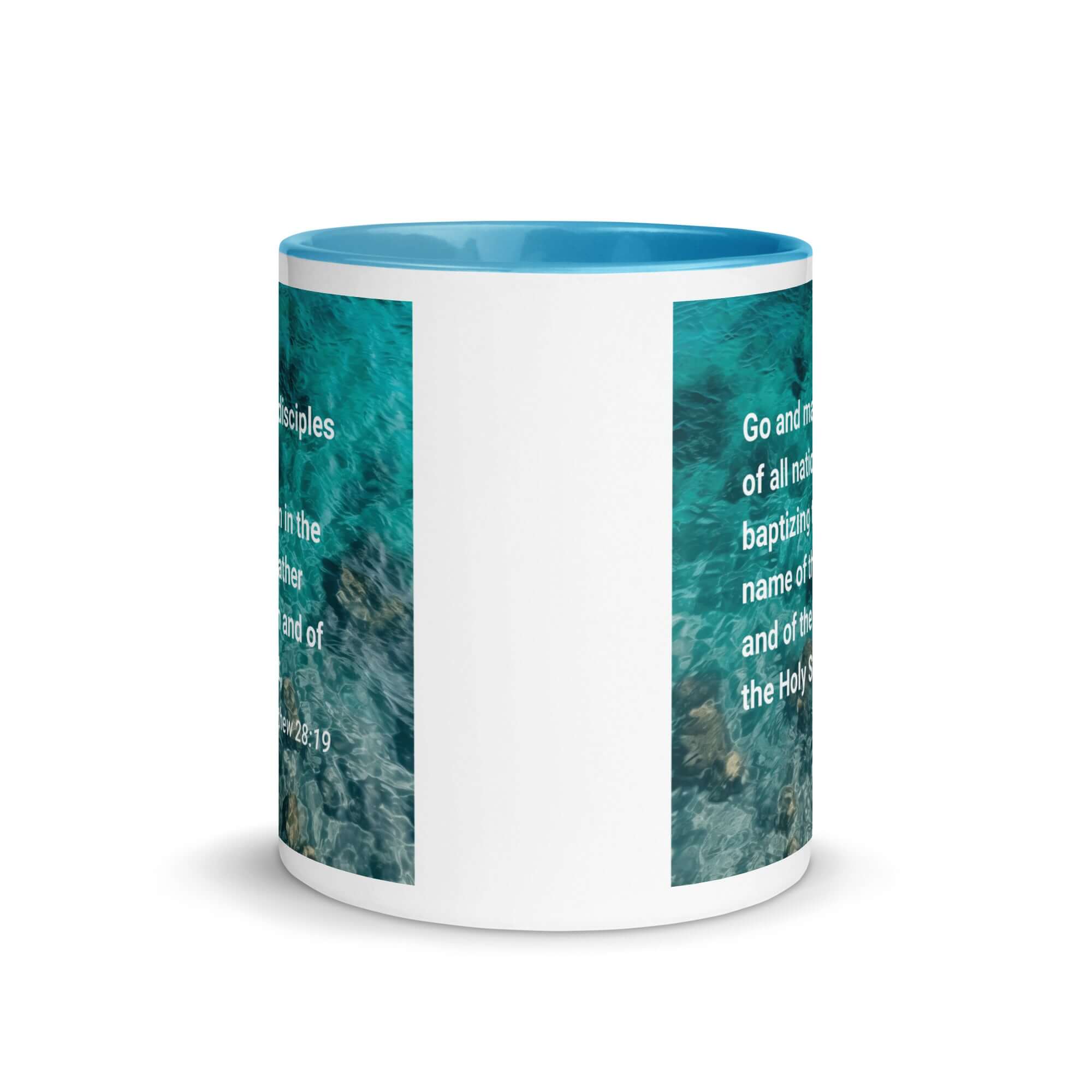 Matthew 28:19 Bible Verse, Make Disciples White Ceramic Mug with Color Inside