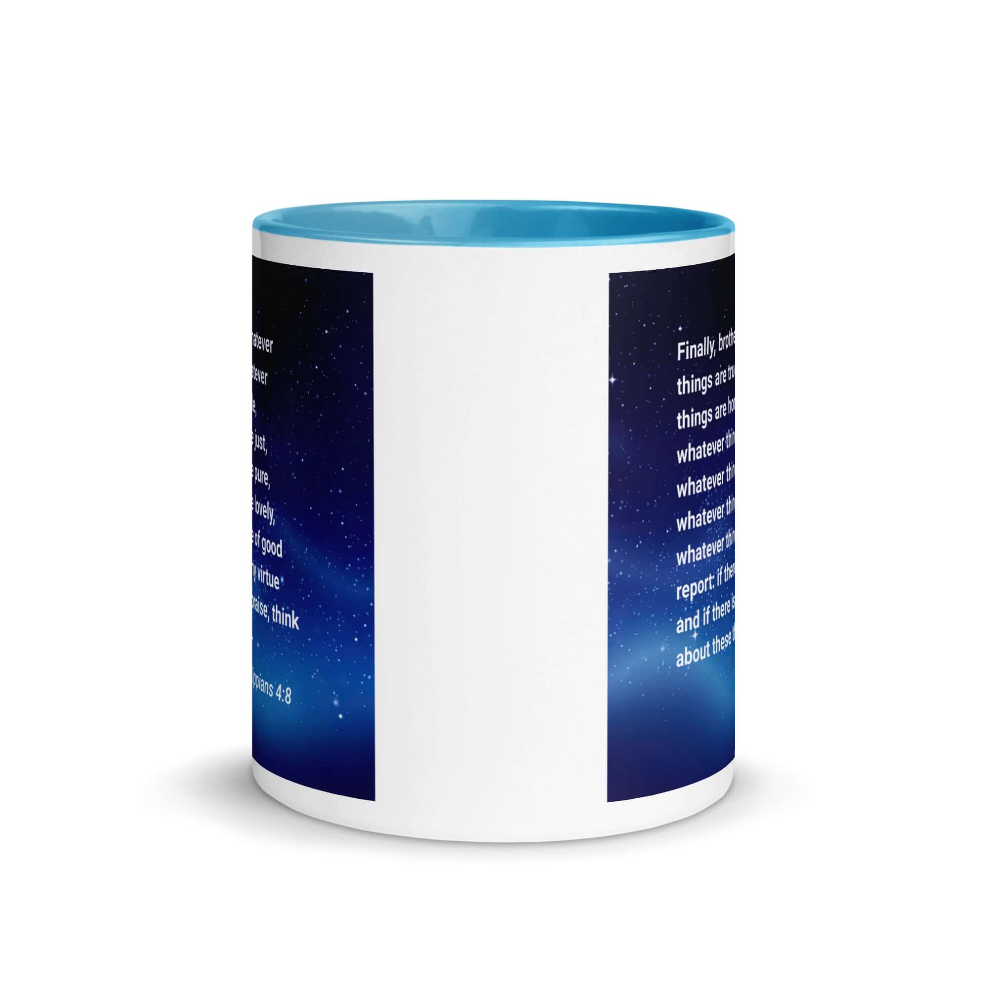 Philippians 4:8 Bible Verse, Think these things White Ceramic Mug with Color Inside