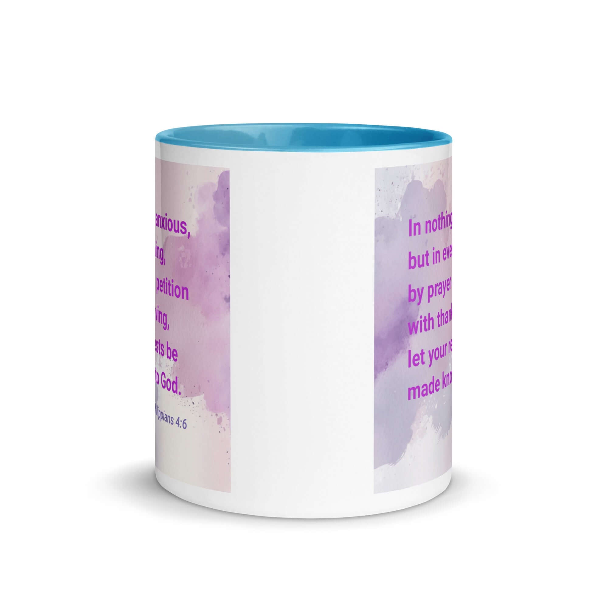 Philippians 4:6 Bible Verse, Prayer and Petition White Ceramic Mug with Color Inside
