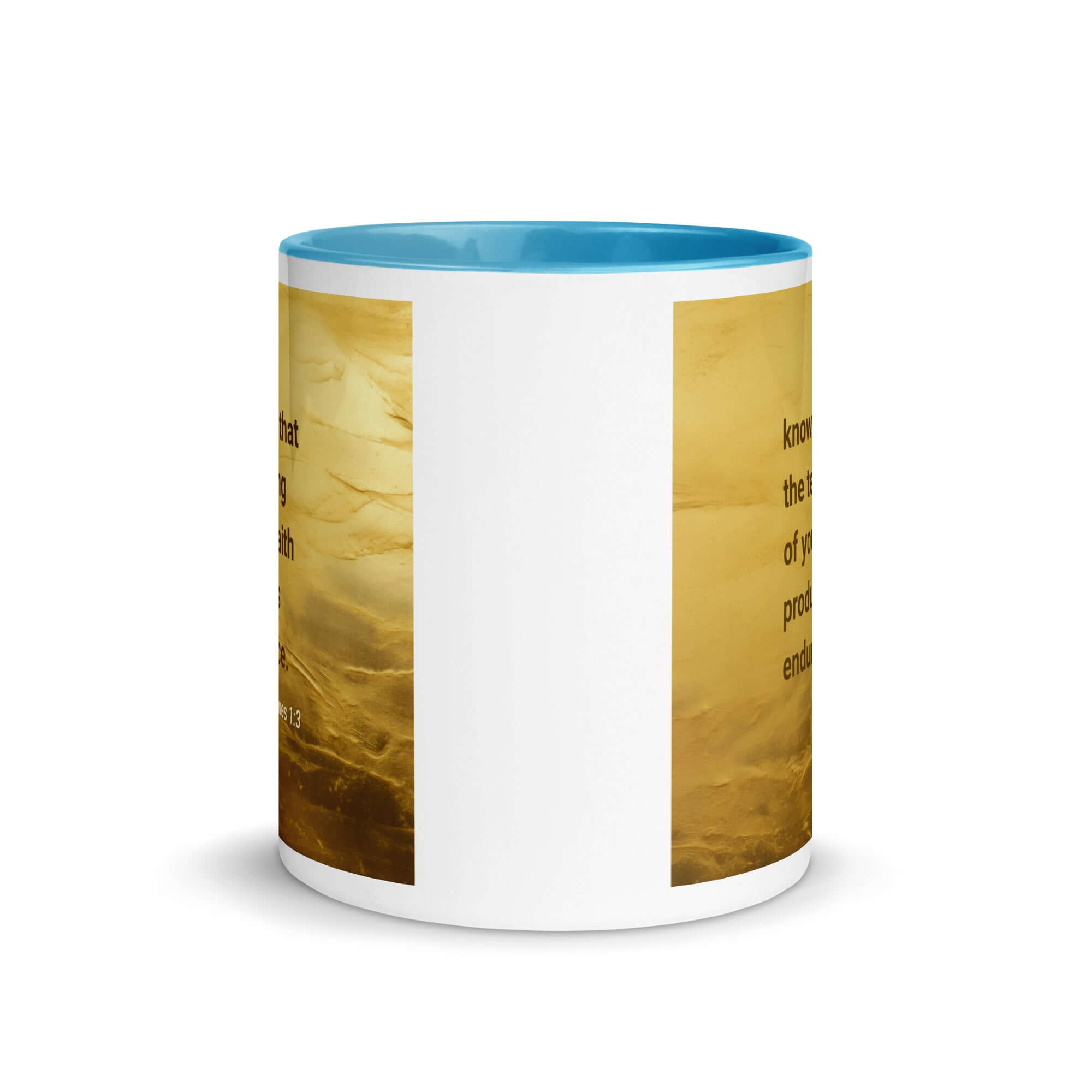 James 1:3 Bible Verse, testing of your faith White Ceramic Mug with Color Inside