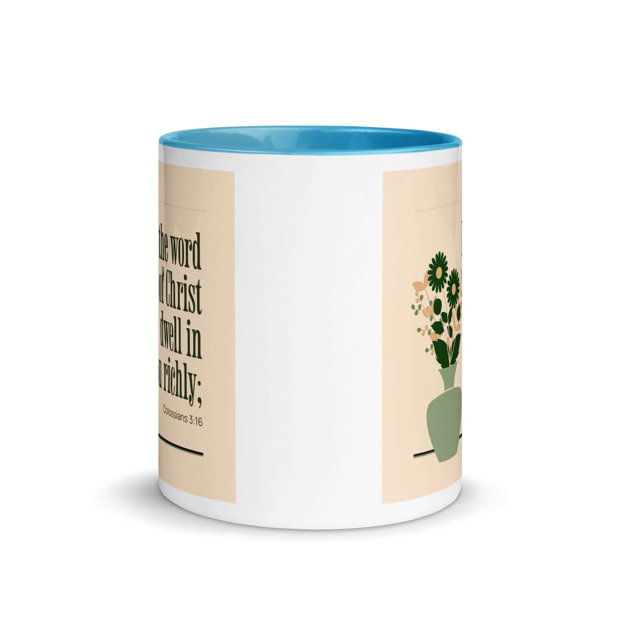 Colossians 3:16 Bible Verse, word of Christ White Ceramic Mug with Color Inside