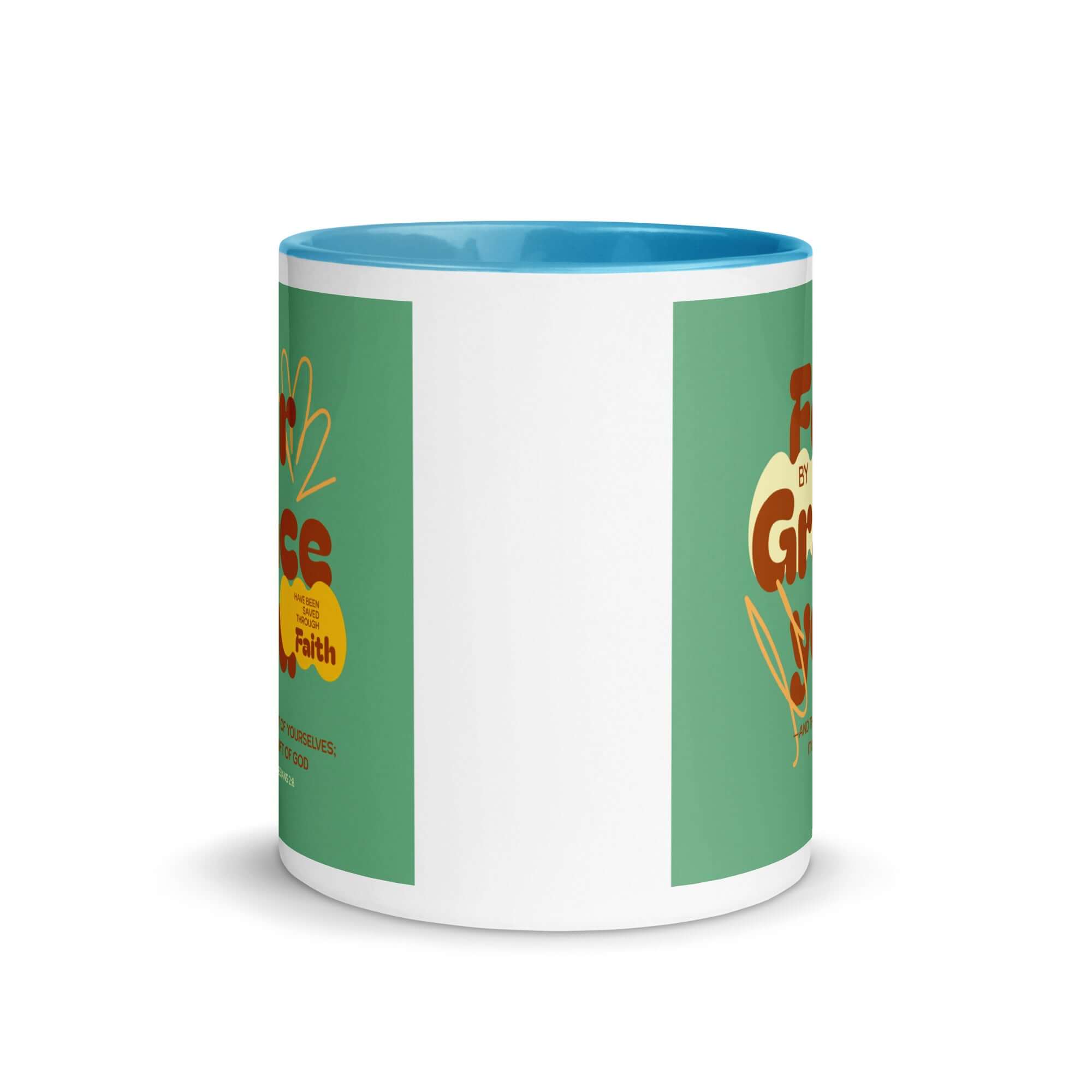 Ephesians 2:8 Bible Verse, for by grace White Ceramic Mug with Color Inside