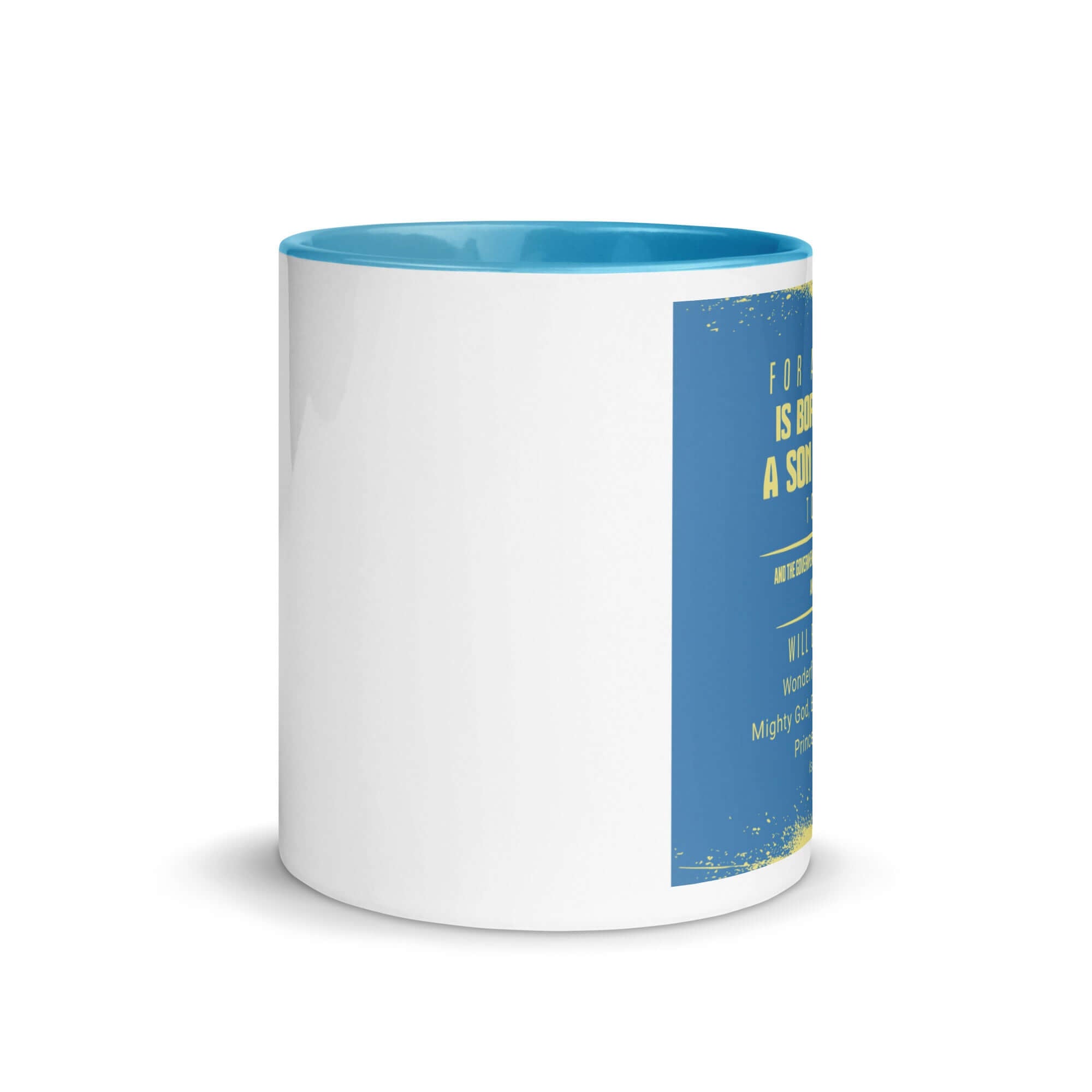 Isaiah 9:6 Bible Verse, Mighty God White Ceramic Mug with Color Inside