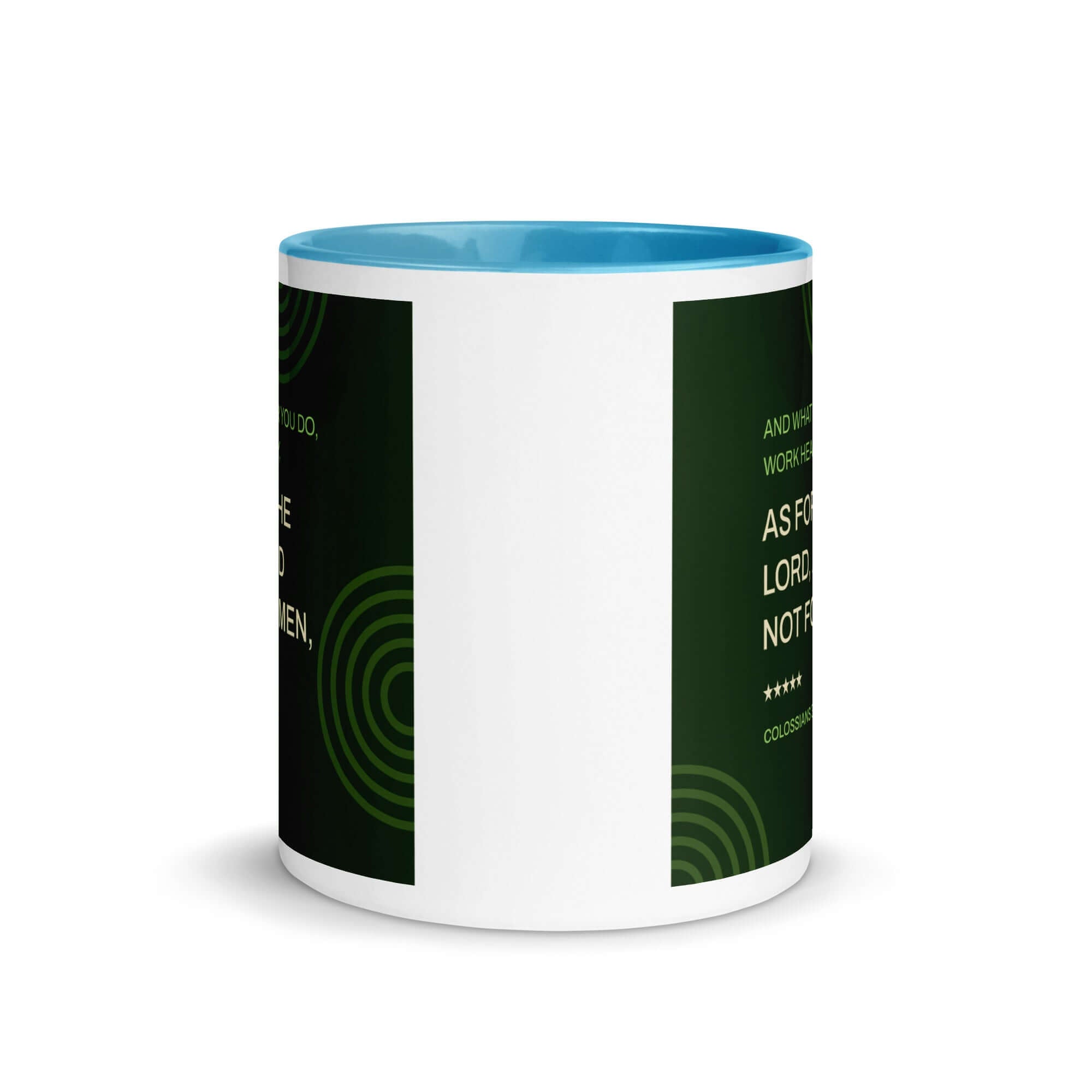 Colossians 3:23 Bible Verse, not for men White Ceramic Mug with Color Inside