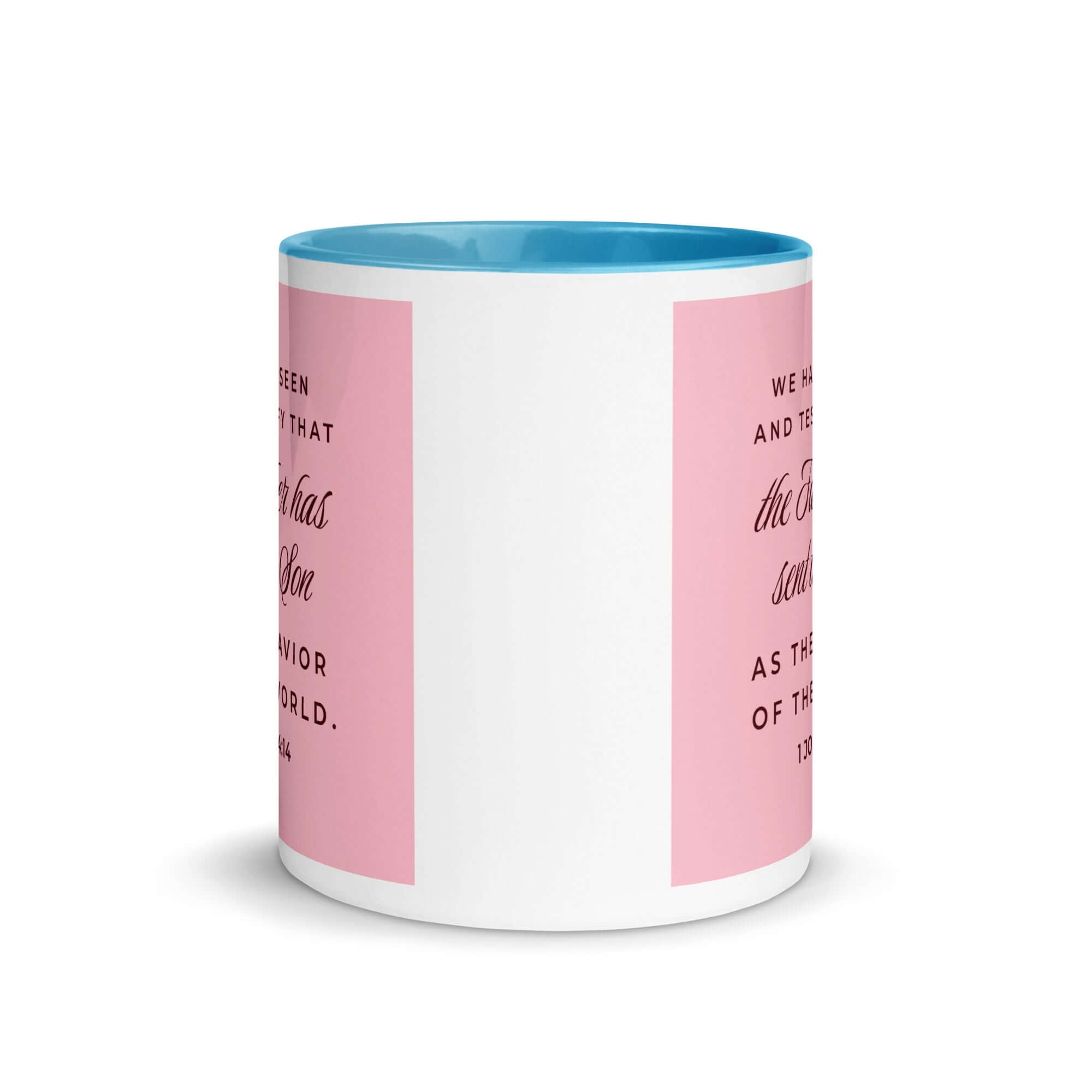 1 John 4:14 Bible Verse, We have seen White Ceramic Mug with Color Inside