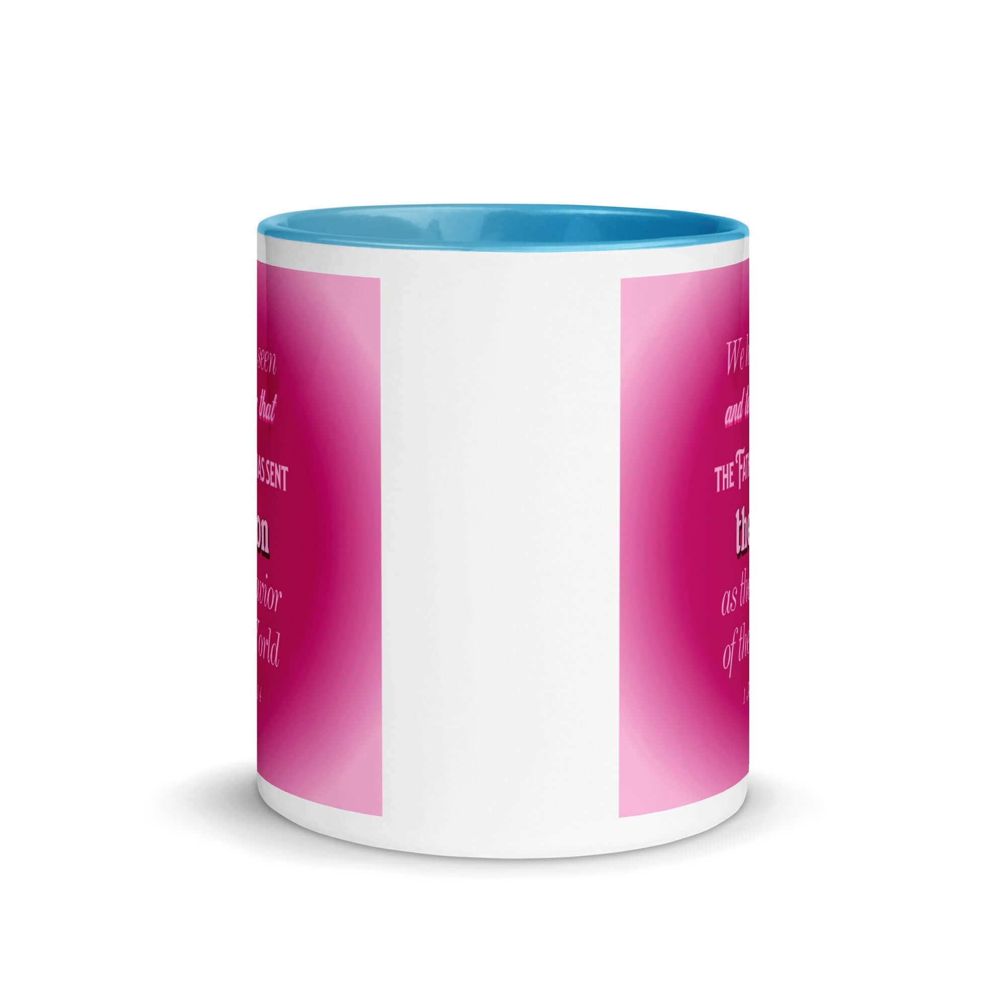 1 John 4:14 Bible Verse, that the Father White Ceramic Mug with Color Inside