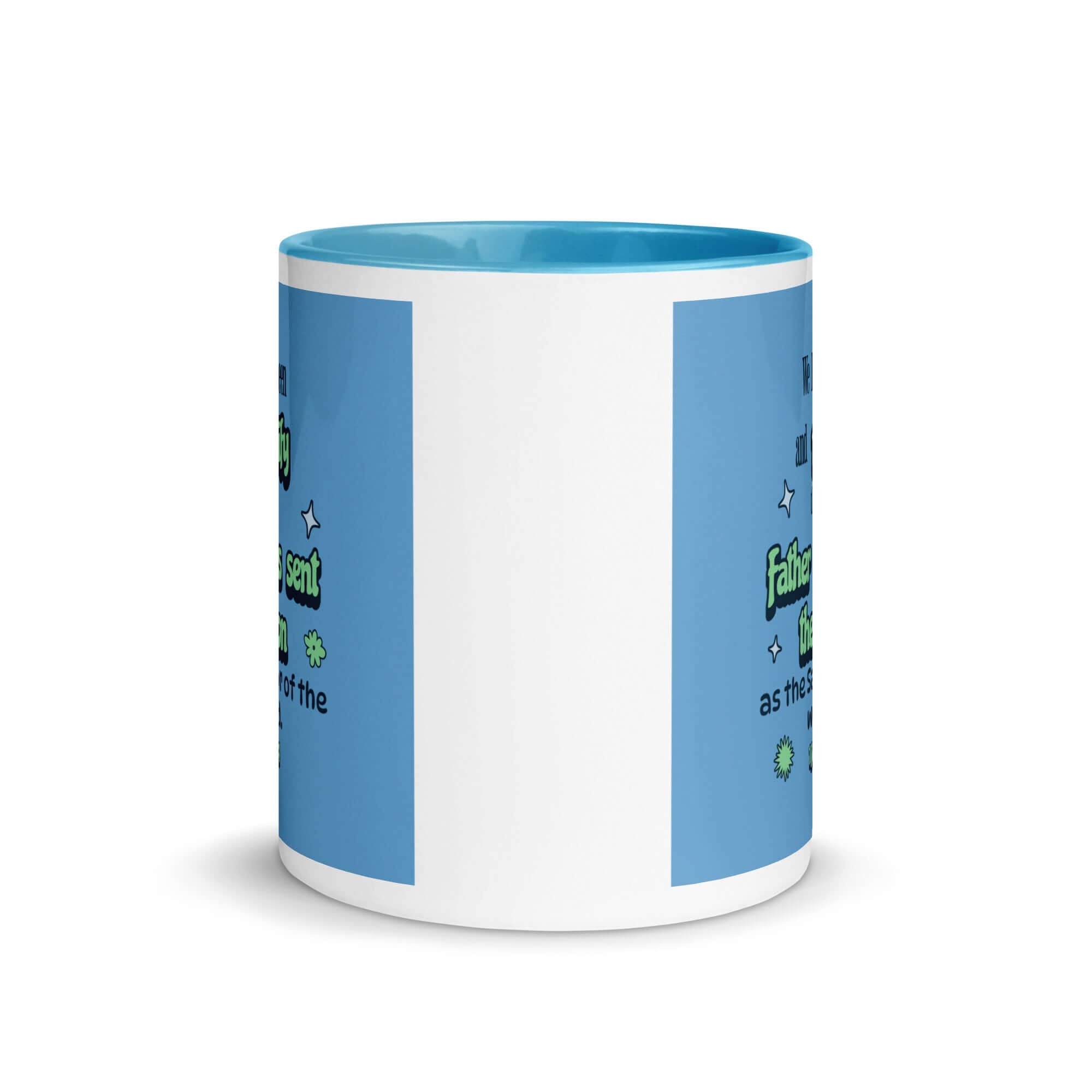 1 John 4:14 Bible Verse, sent the Son White Ceramic Mug with Color Inside