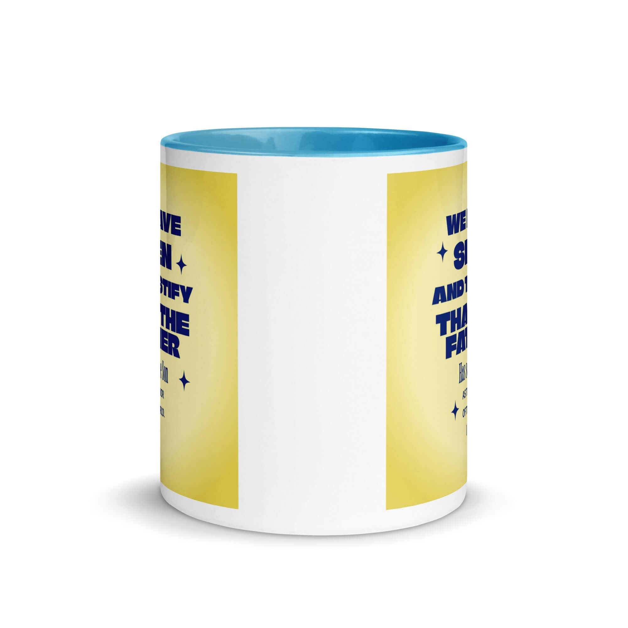 1 John 4:14 Bible Verse, Savior of the world White Ceramic Mug with Color Inside