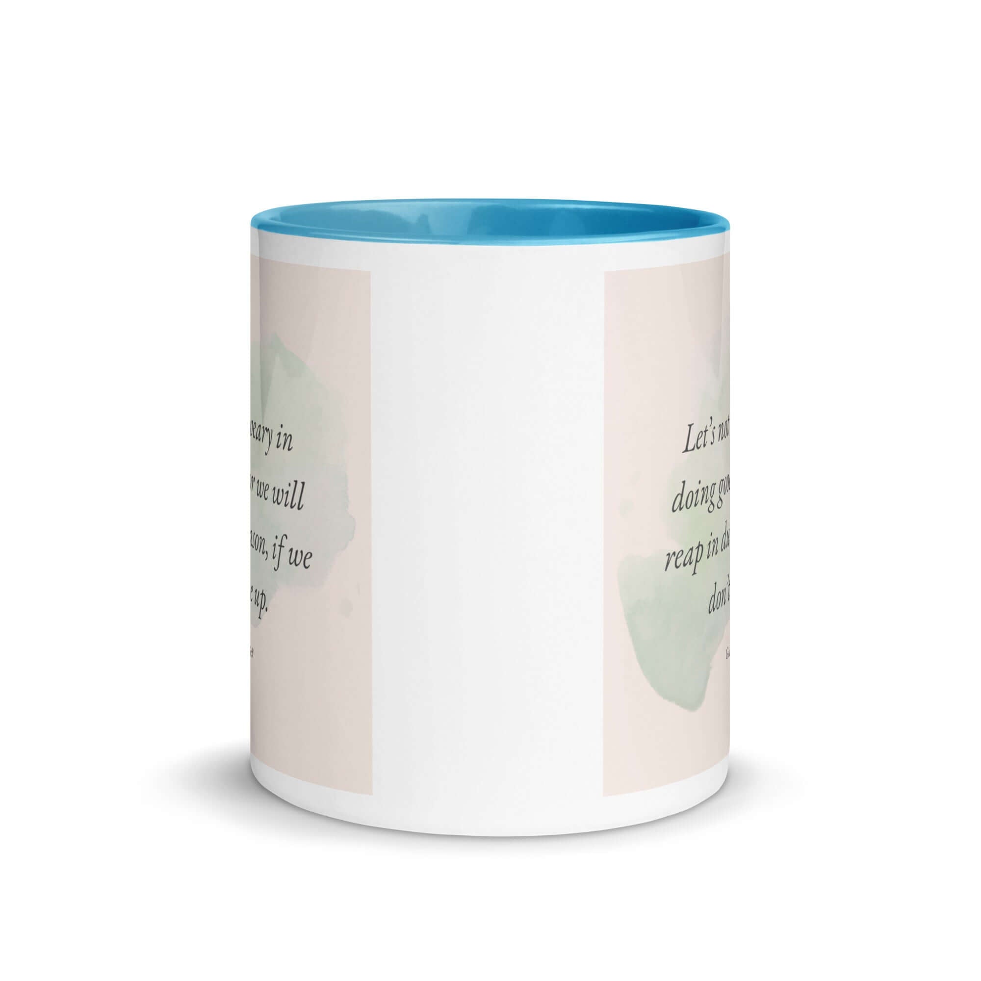 Galatians 6:9 Bible Verse, not be weary White Ceramic Mug with Color Inside