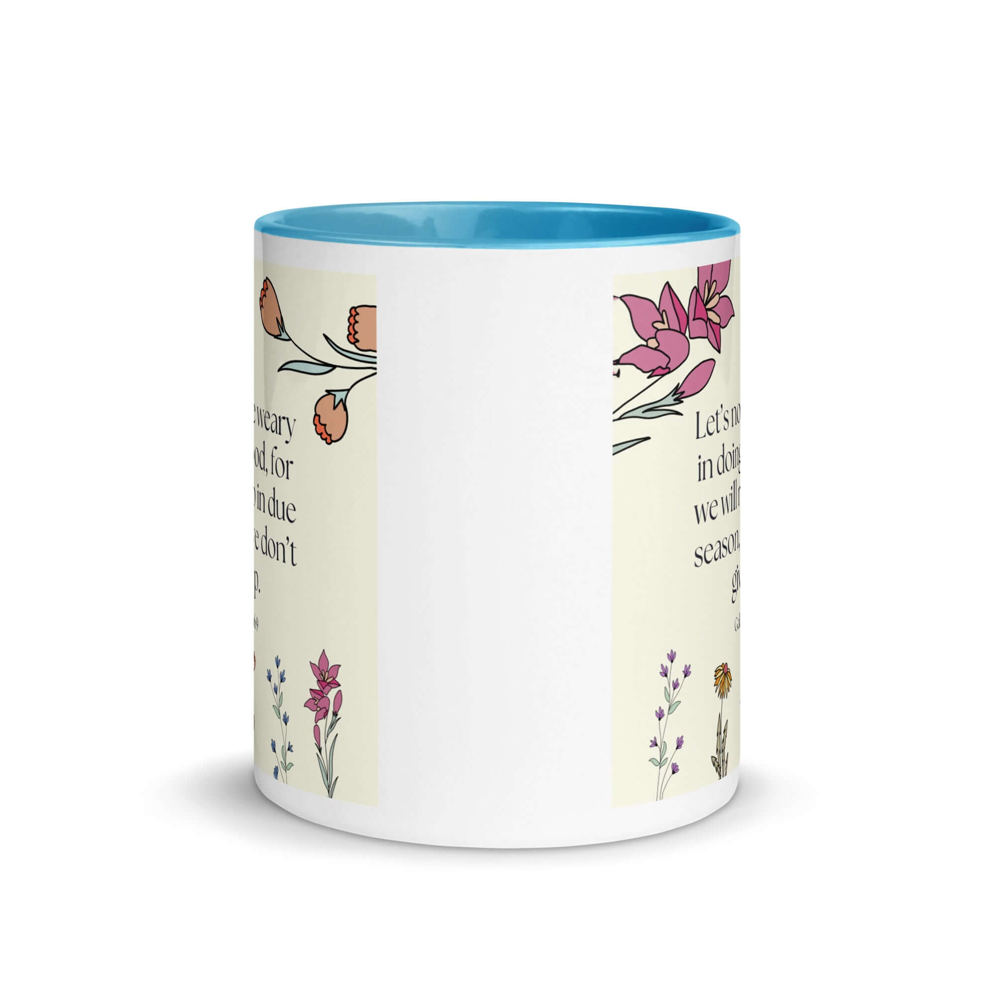 Galatians 6:9 Bible Verse, in doing good White Ceramic Mug with Color Inside