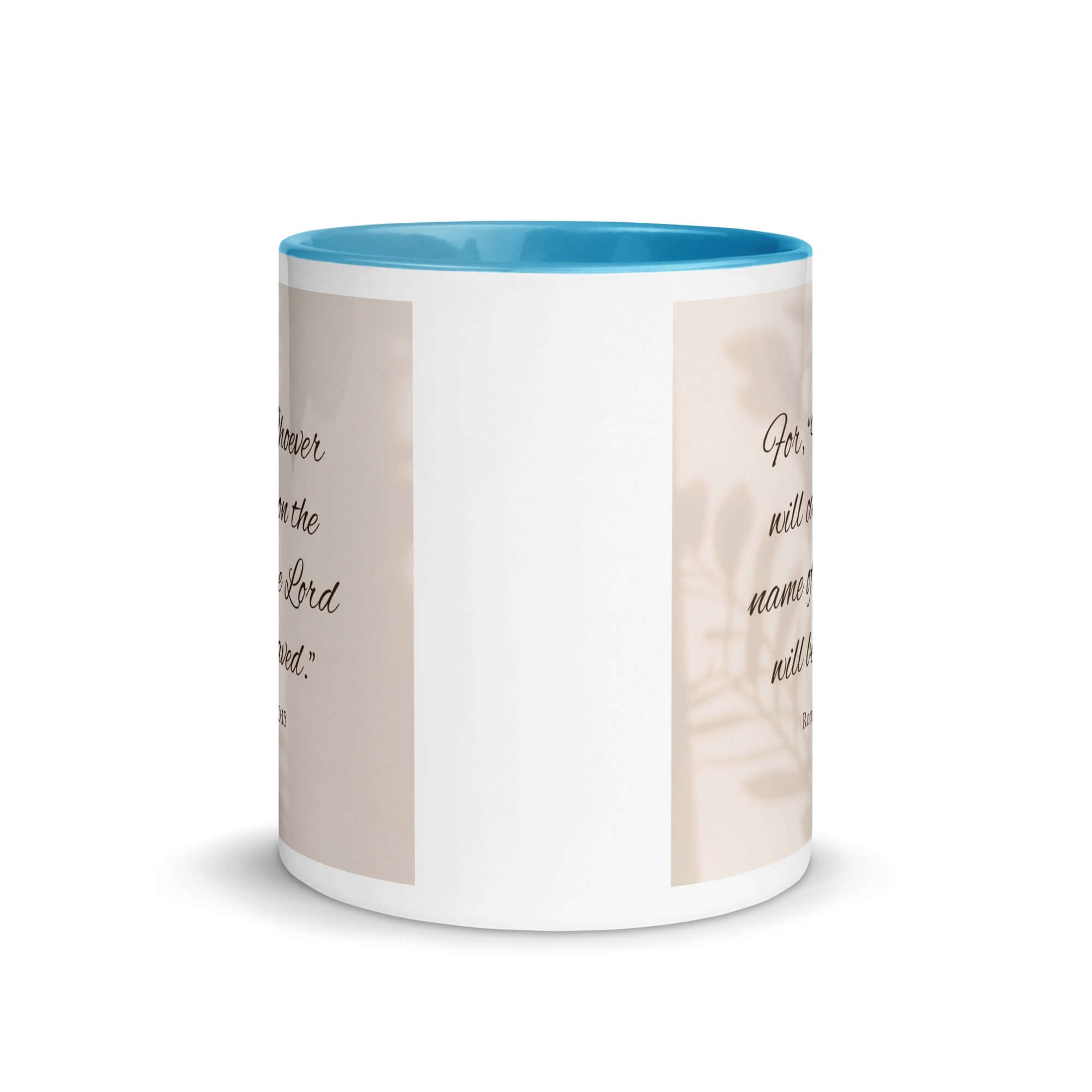 Romans 10:13 Bible Verse, Whoever White Ceramic Mug with Color Inside