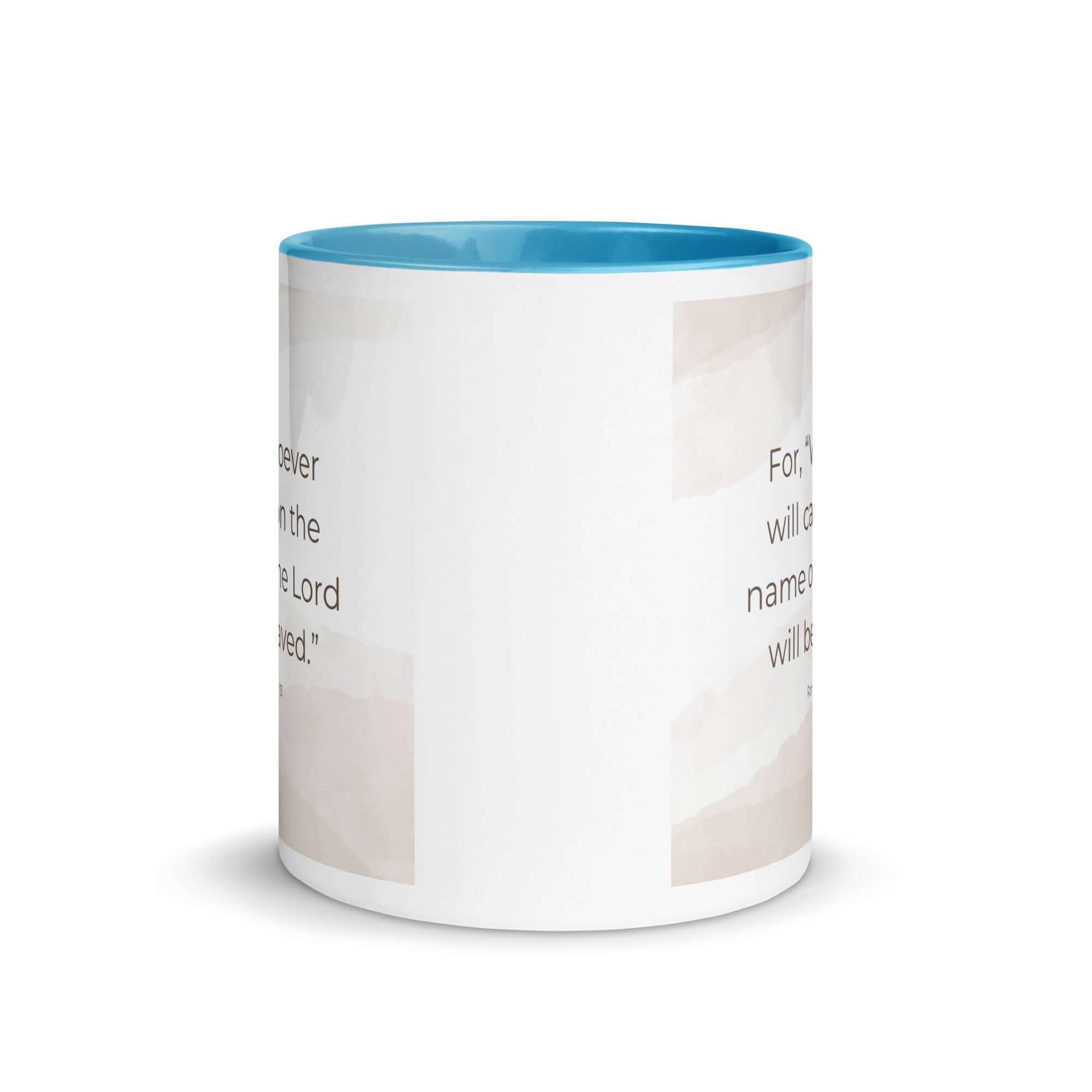 Romans 10:13 Bible Verse, the name White Ceramic Mug with Color Inside