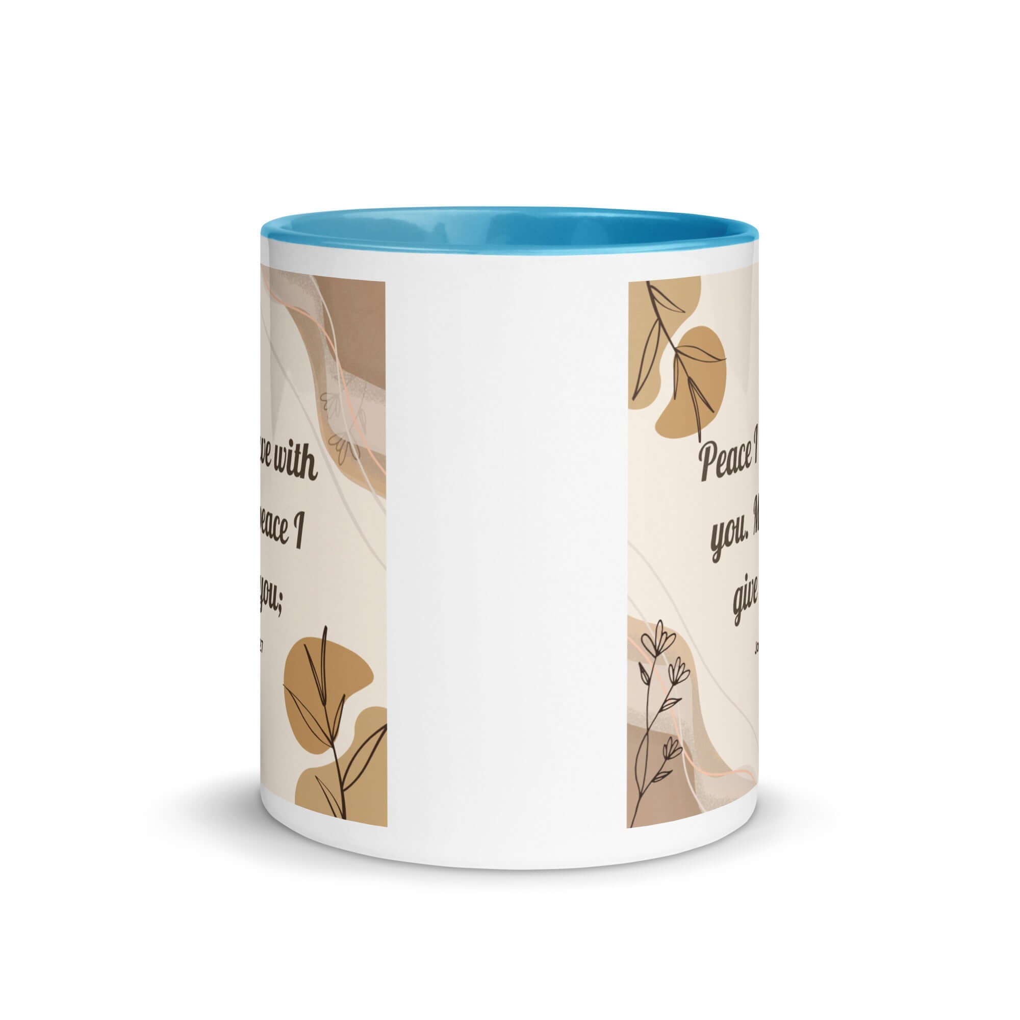 John 14:27 Bible Verse, Peace I White Ceramic Mug with Color Inside