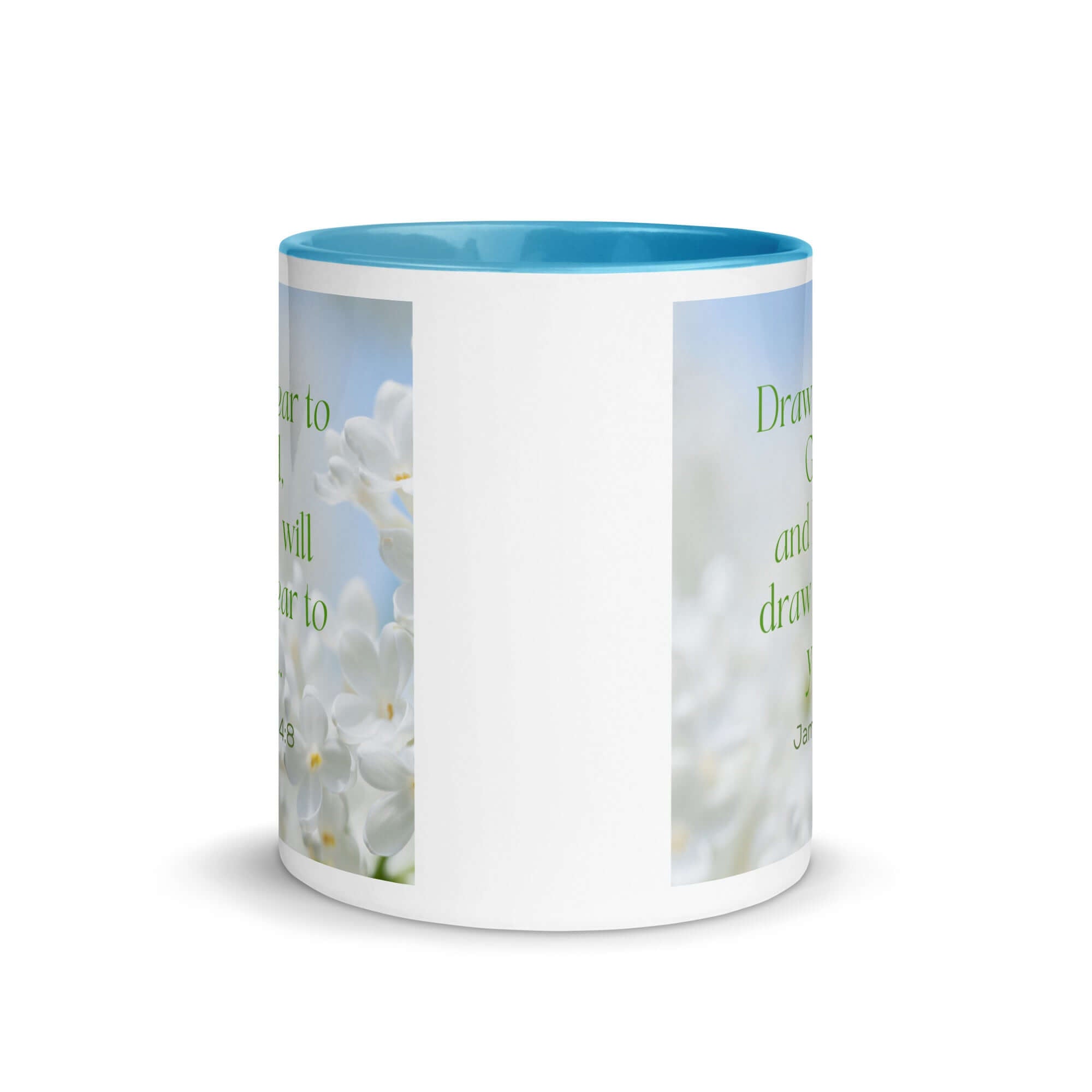 James 4:8 Bible Verse, Draw near White Ceramic Mug with Color Inside