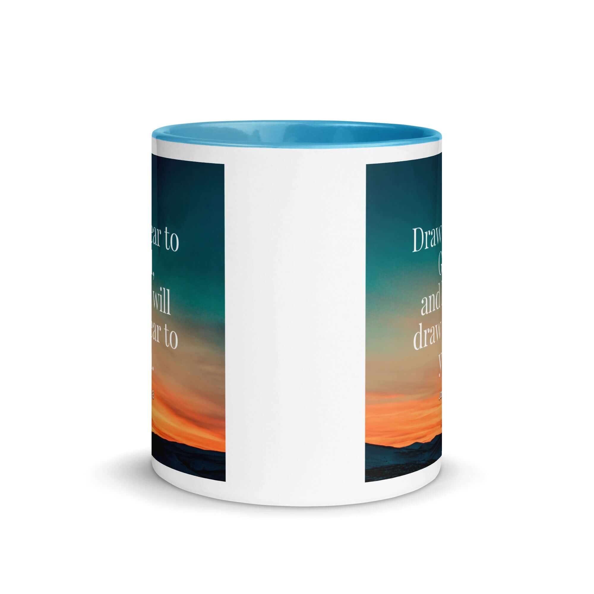 James 4:8 Bible Verse, near to God White Ceramic Mug with Color Inside