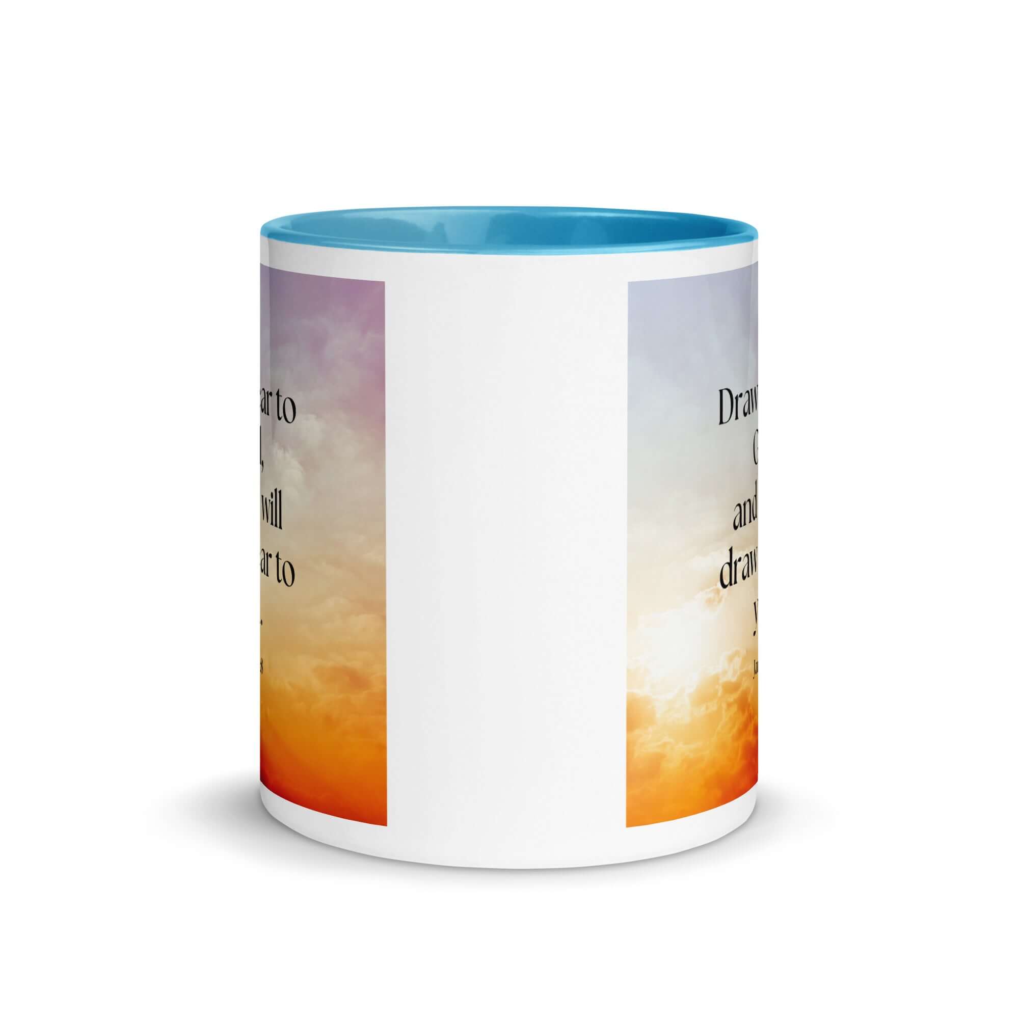 James 4:8 Bible Verse, he will draw White Ceramic Mug with Color Inside