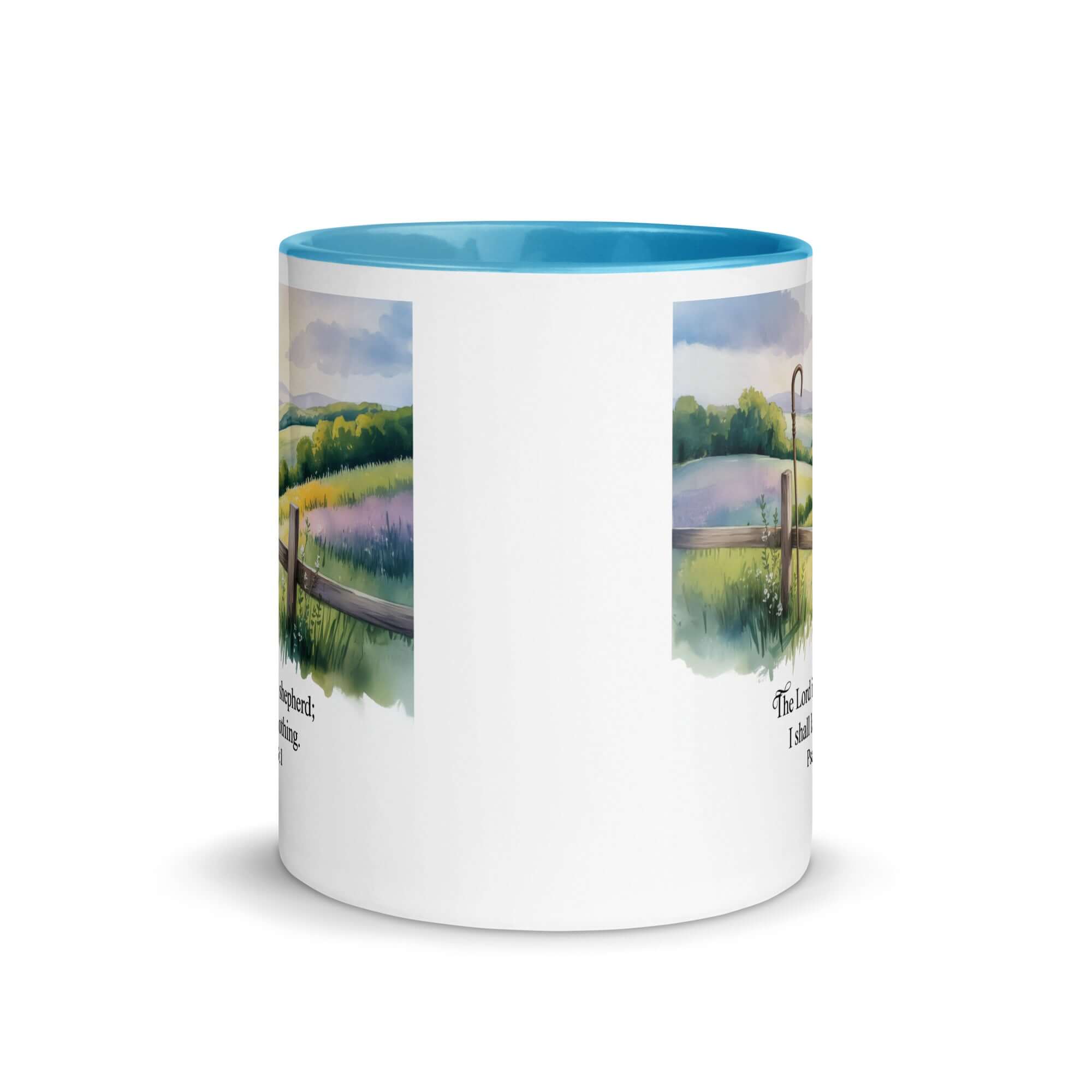 Psalm 23:1 Bible Verse, Lack White Ceramic Mug with Color Inside
