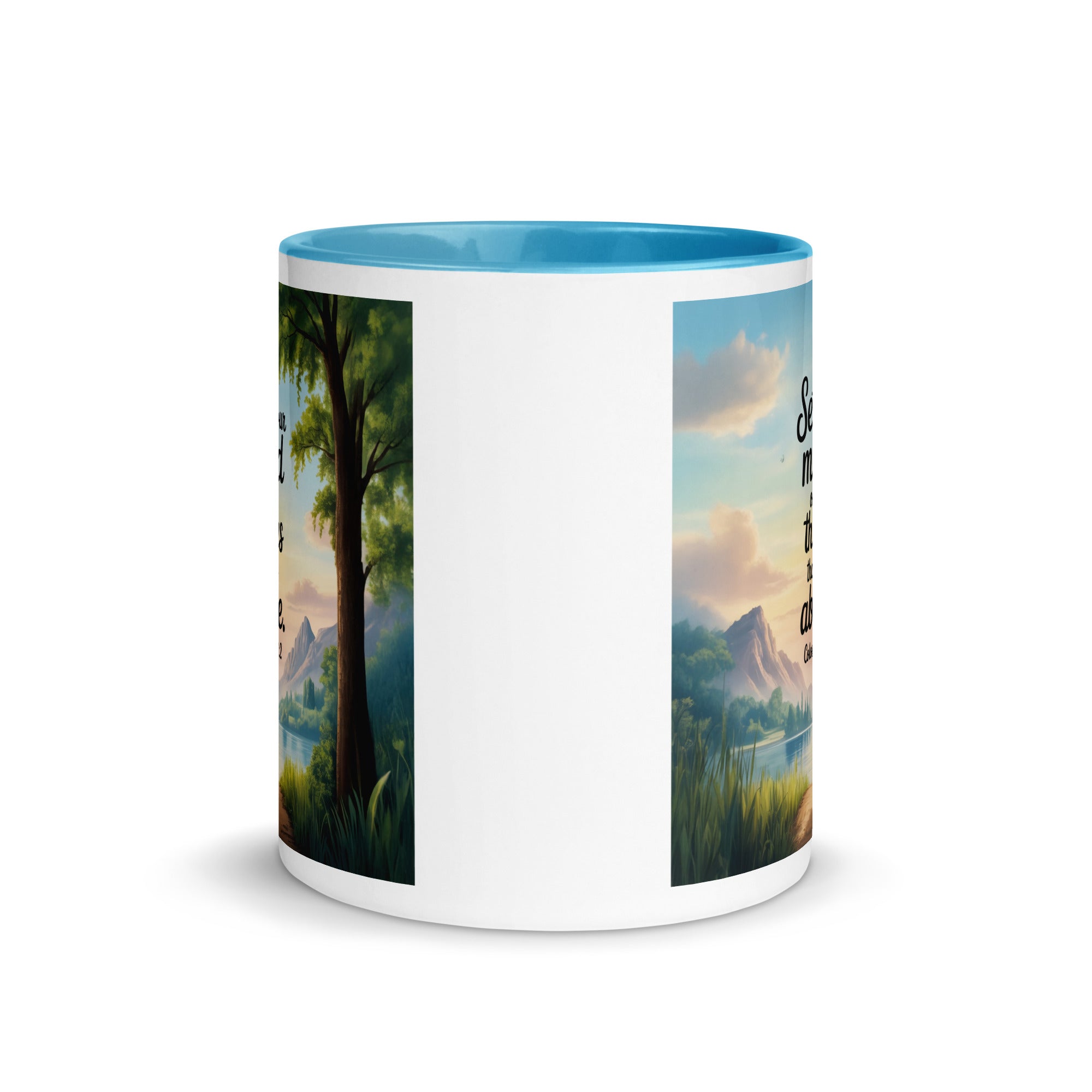 Colossians 3:2 Bible Verse Set White Ceramic Mug with Color Inside