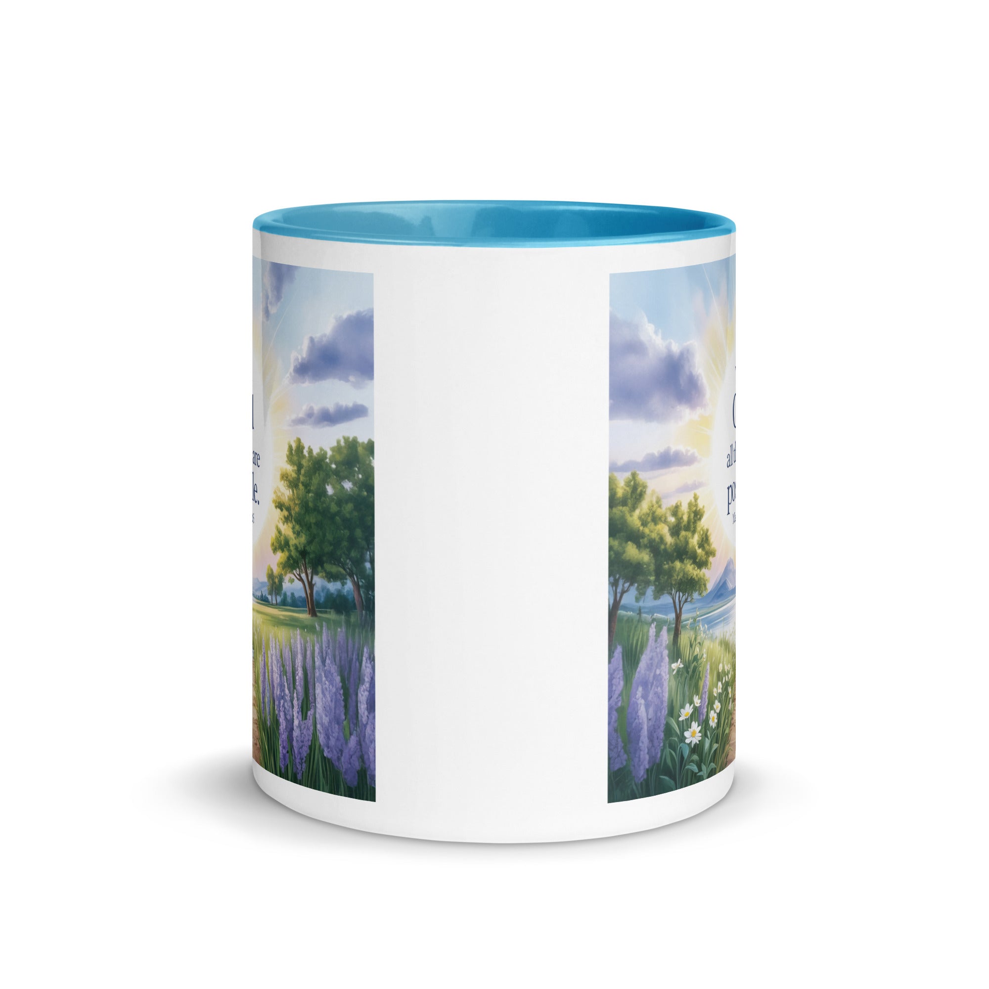 Matthew 19:26 Bible Verse Looking at White Ceramic Mug with Color Inside