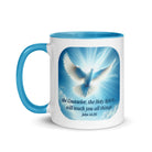 John 14:26 Bible Verse, Holy Spirit Dove White Ceramic Mug with Color Inside