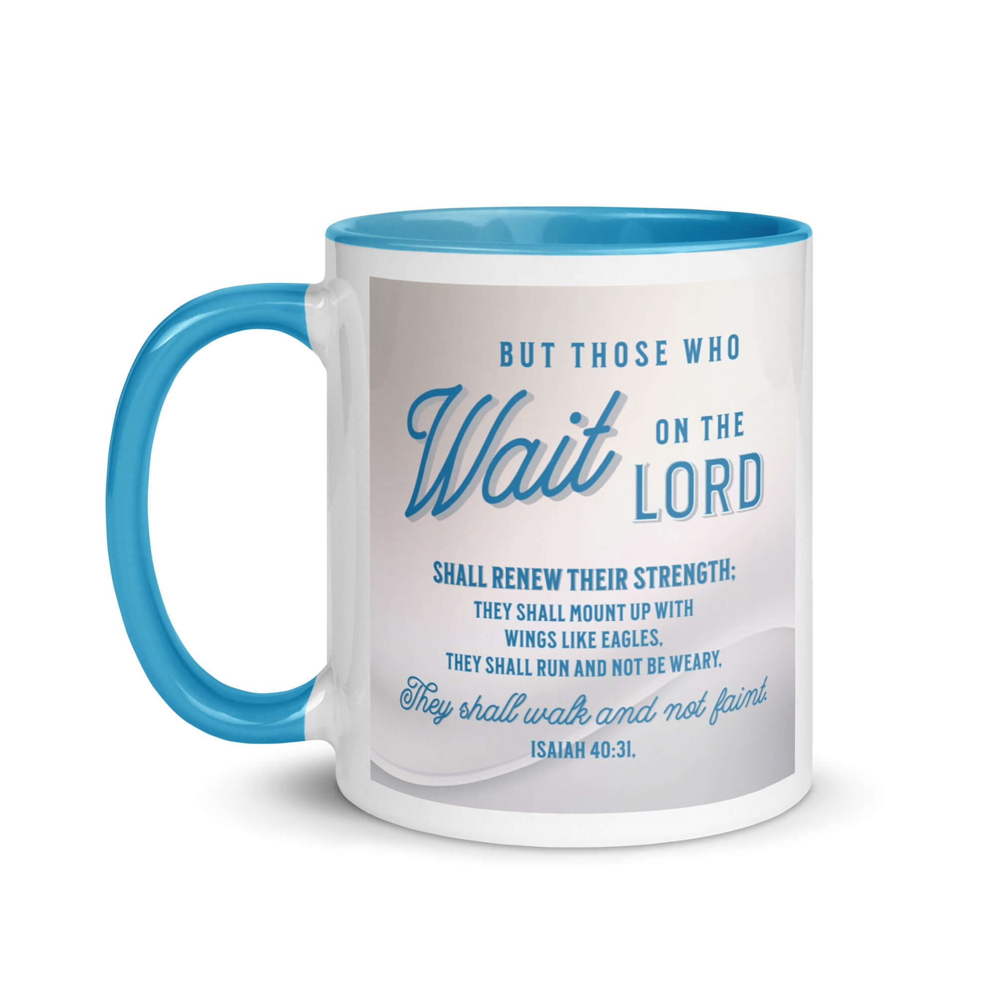 Isaiah 40:31 Bible Verse, Wings like Eagles White Ceramic Mug with Color Inside