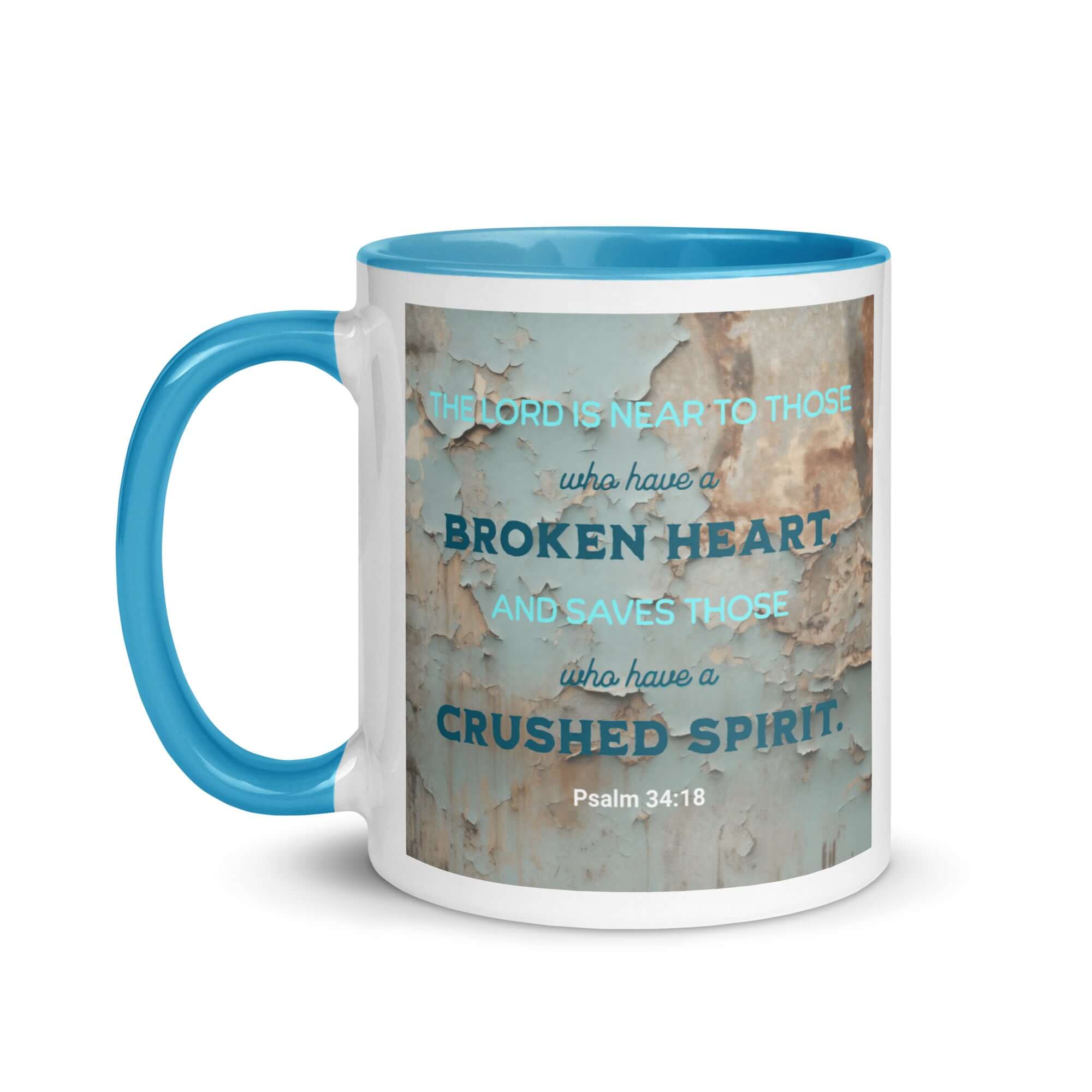 Psalm 34:18 Bible Verse, The LORD is Near White Ceramic Mug with Color Inside