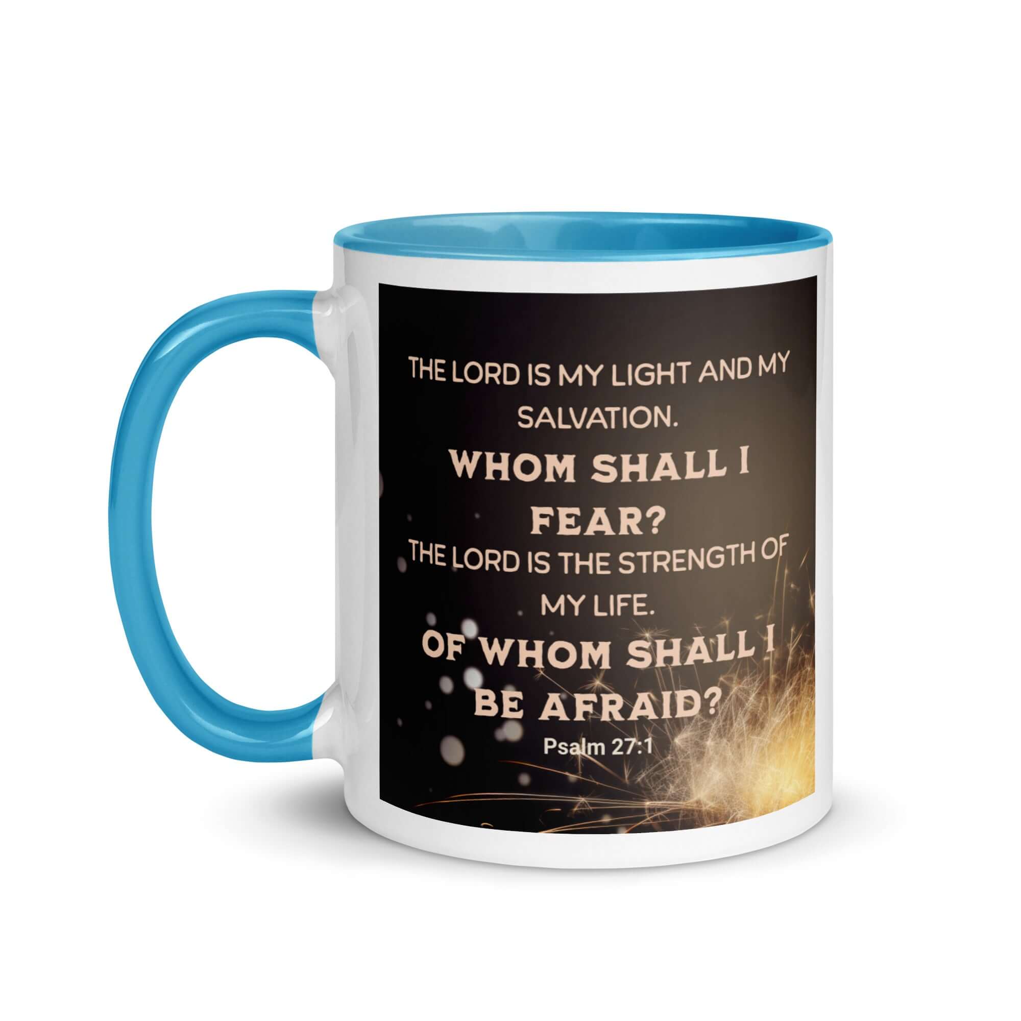 Psalm 27:1 Bible Verse, The LORD is My Light White Ceramic Mug with Color Inside