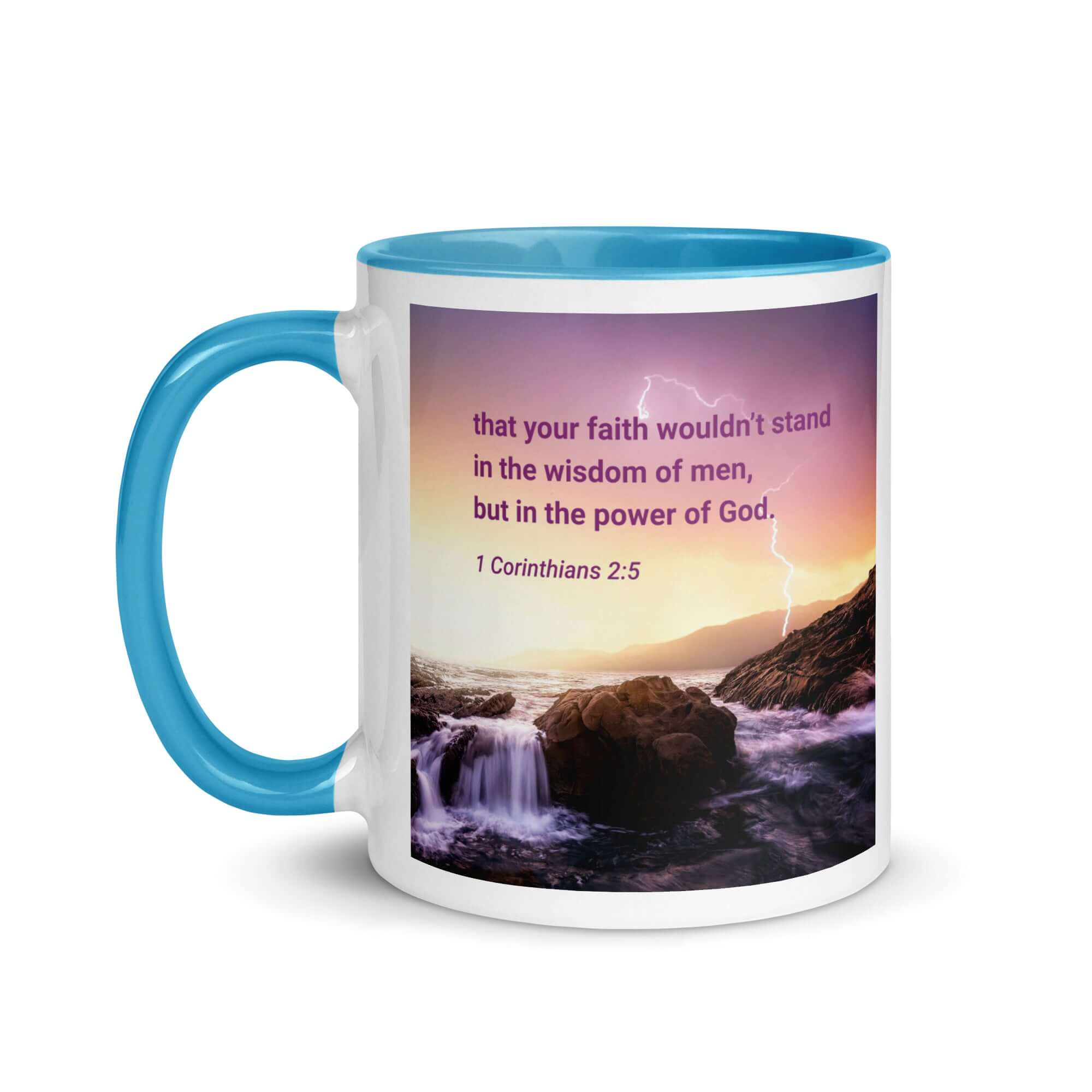 1 Corinthians 2:5 Bible Verse, power of God White Ceramic Mug with Color Inside