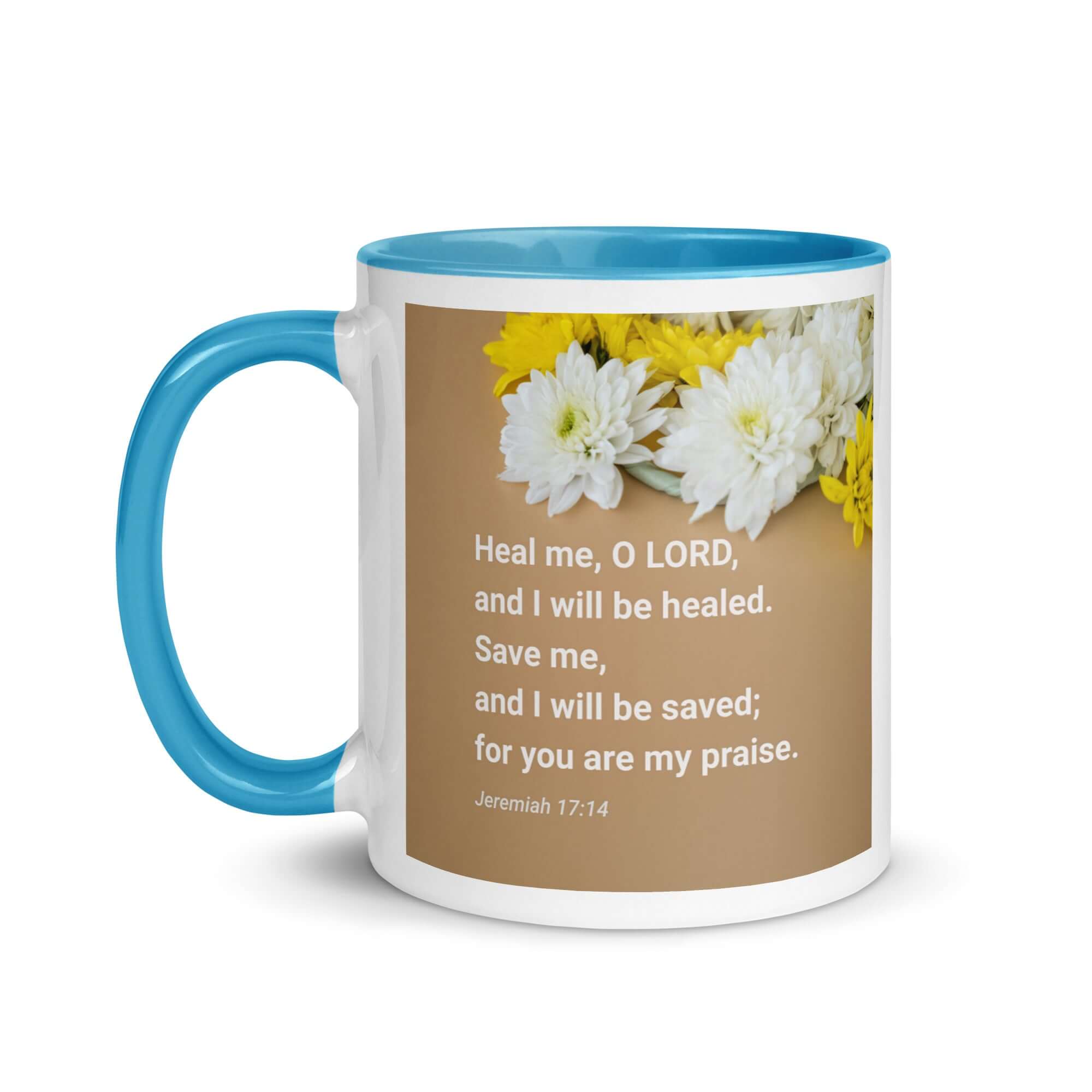 Jeremiah 17:14 Bible Verse, Heal me, O LORD White Ceramic Mug with Color Inside