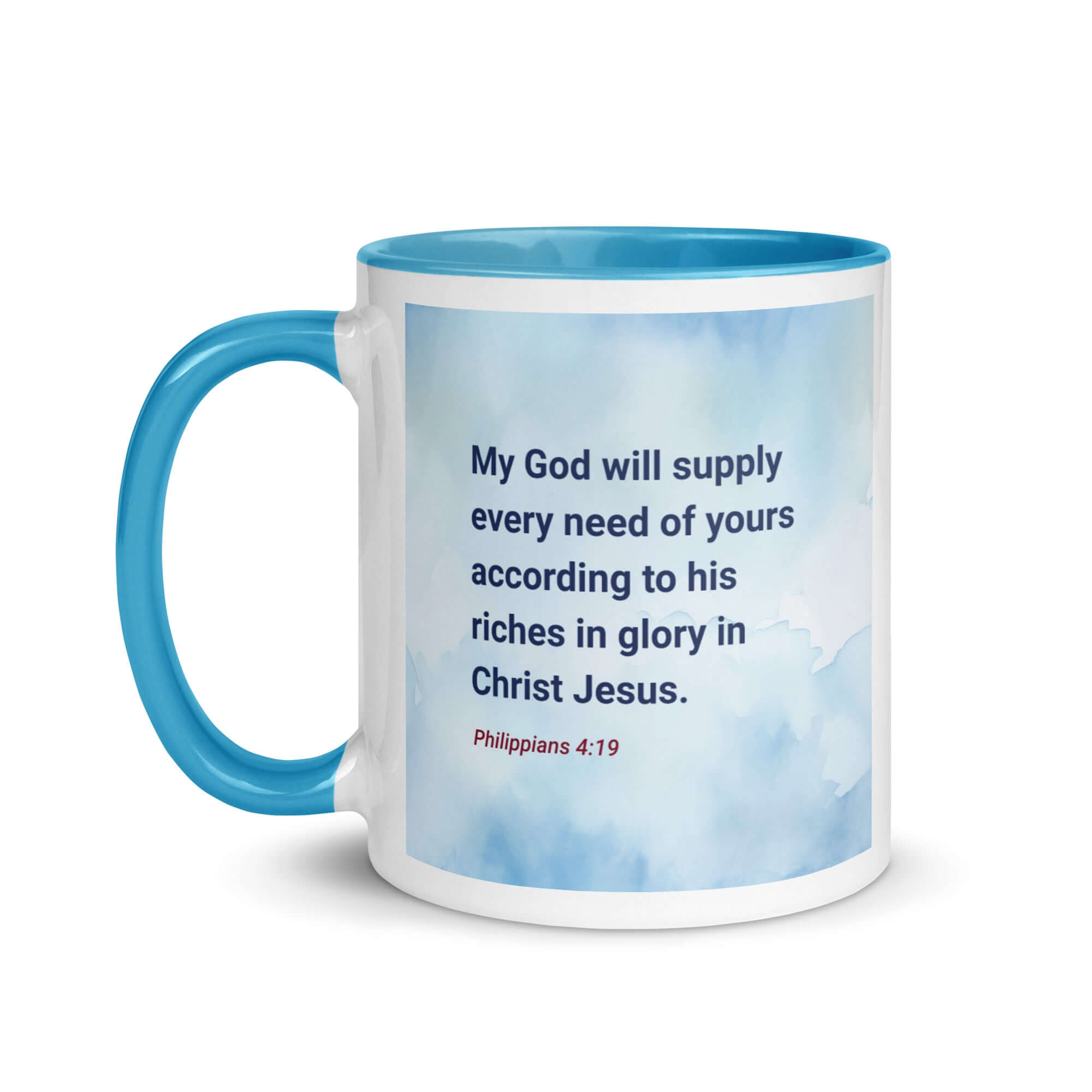 Philippians 4:19 Bible Verse, God will supply White Ceramic Mug with Color Inside