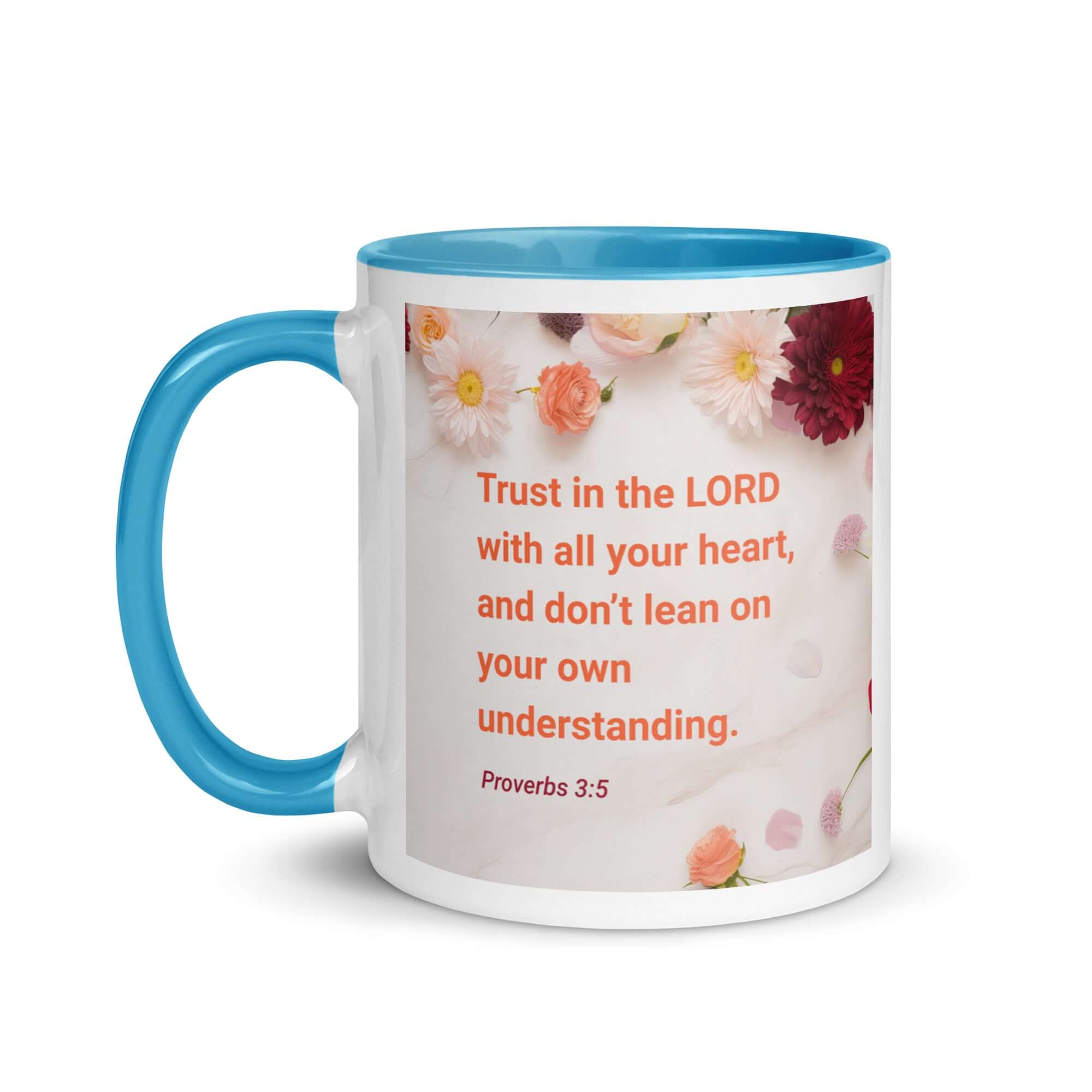 Proverbs 3:5 Bible Verse, Trust in the LORD White Ceramic Mug with Color Inside