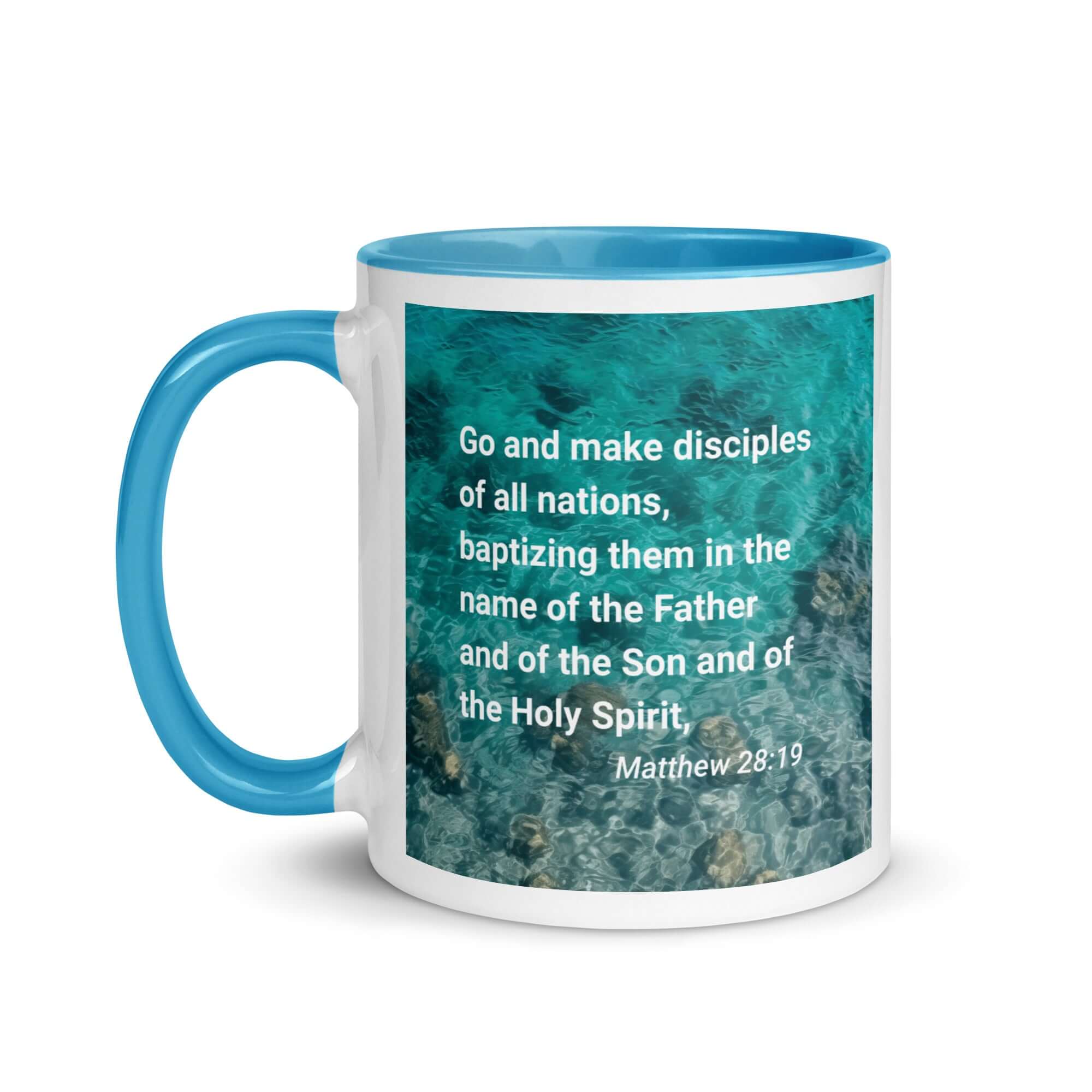 Matthew 28:19 Bible Verse, Make Disciples White Ceramic Mug with Color Inside