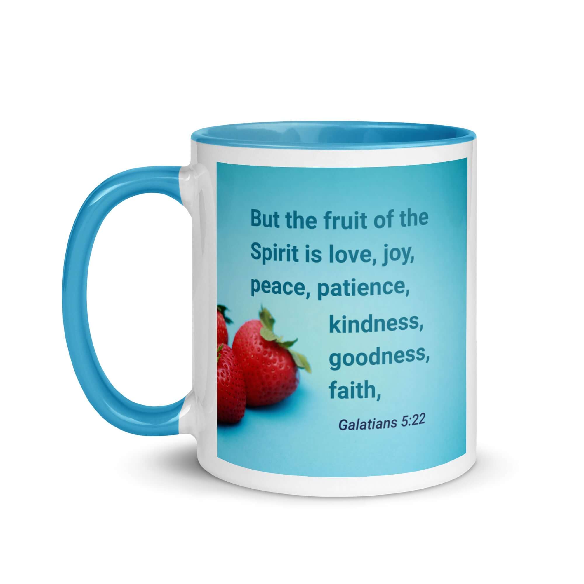 Galatians 5:22 Bible Verse, fruit of the Spirit White Ceramic Mug with Color Inside