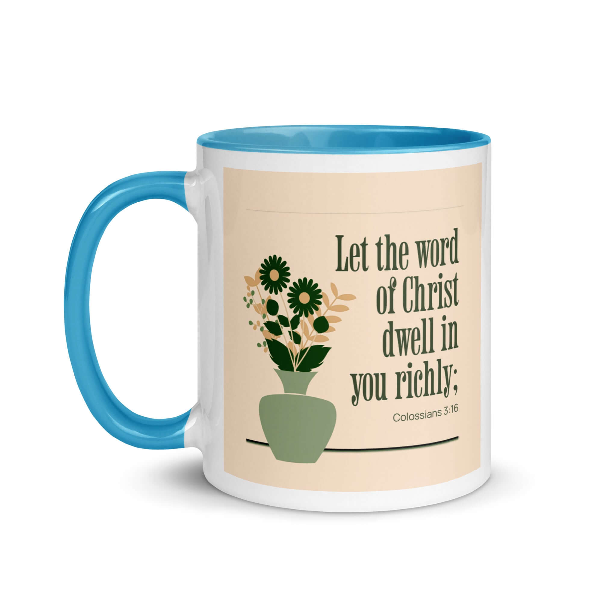 Colossians 3:16 Bible Verse, word of Christ White Ceramic Mug with Color Inside