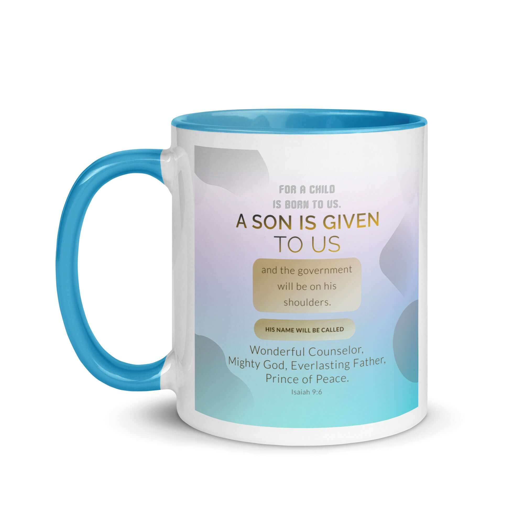 Isaiah 9:6 Bible Verse, Wonderful Counselor White Ceramic Mug with Color Inside