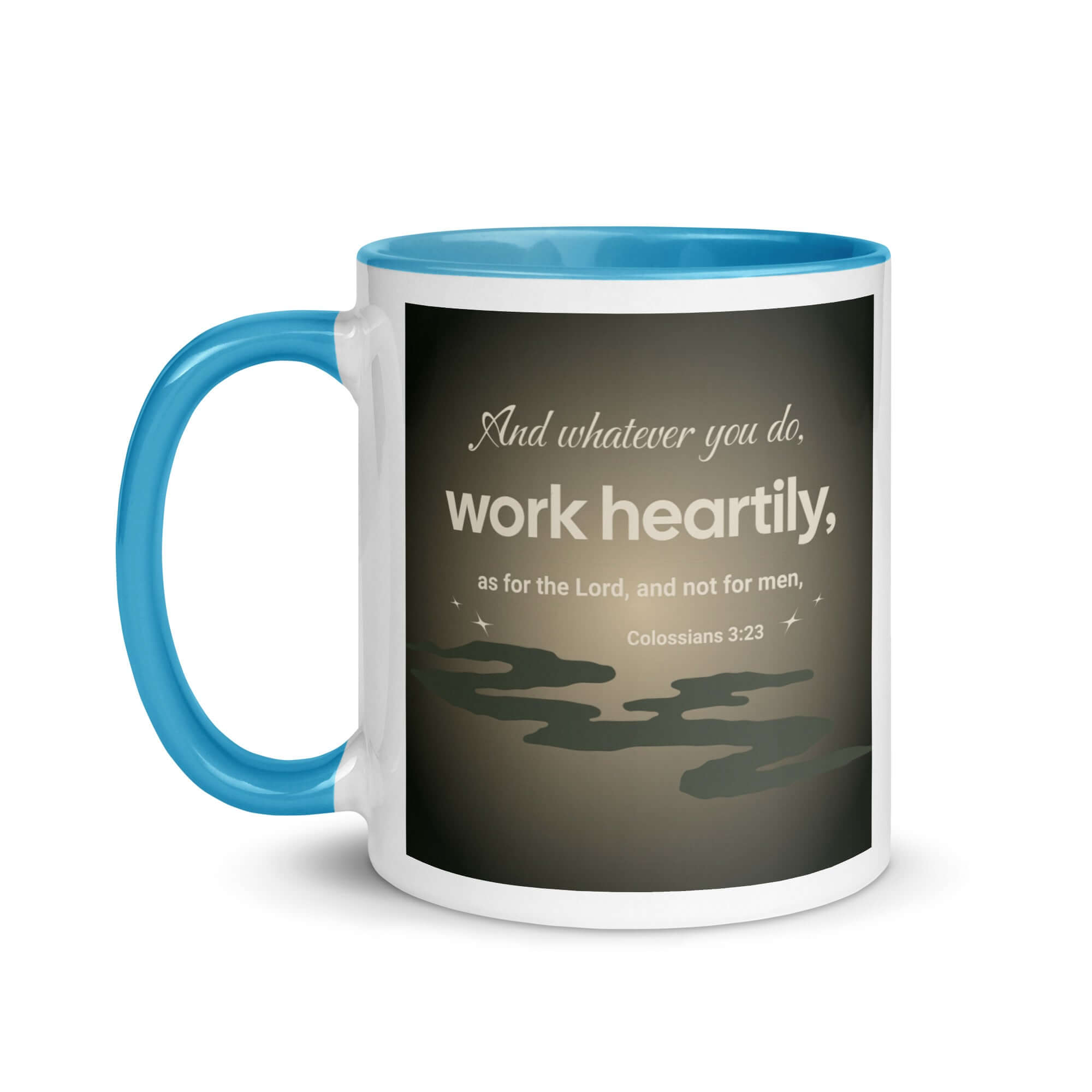 Colossians 3:23 Bible Verse, as for the Lord White Ceramic Mug with Color Inside