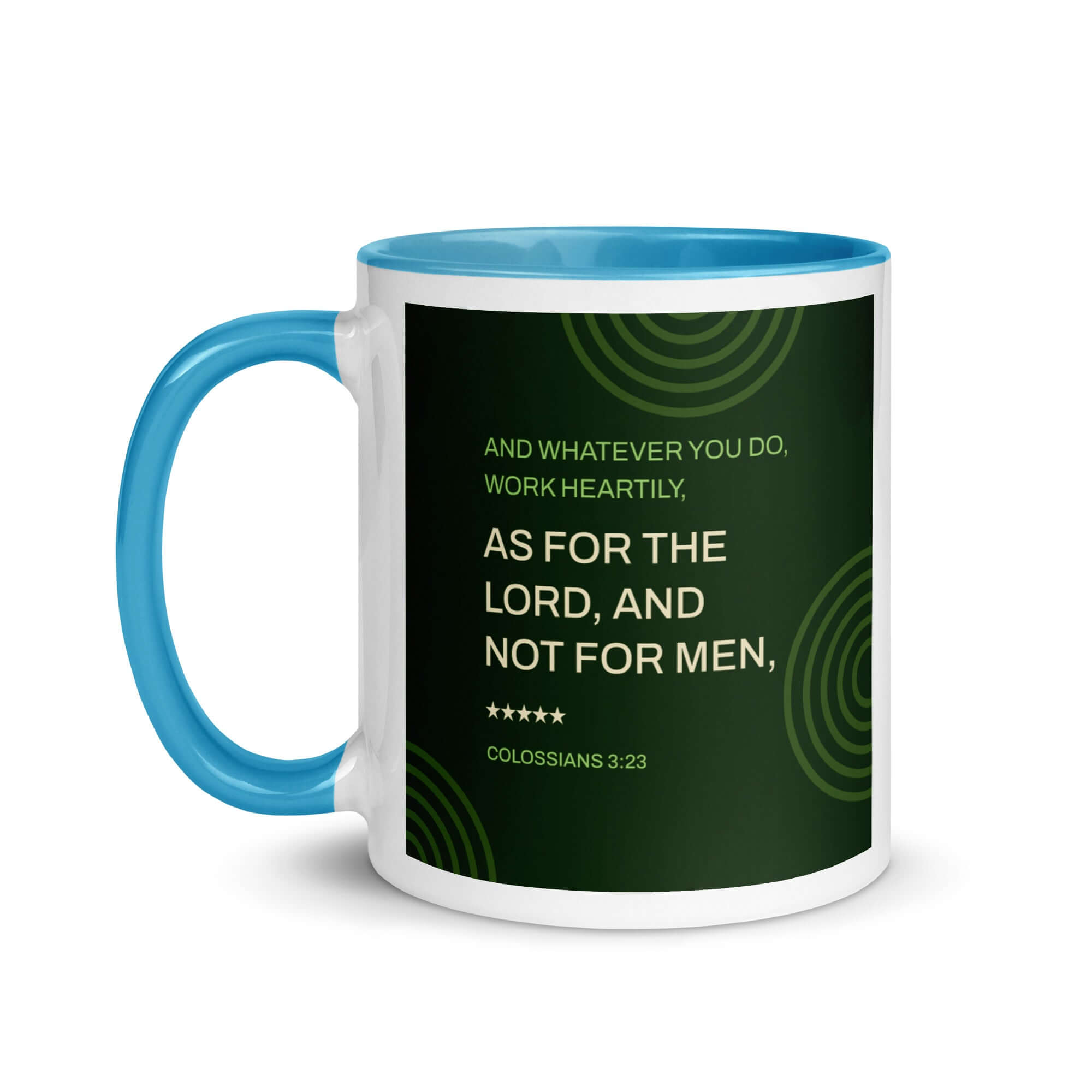 Colossians 3:23 Bible Verse, not for men White Ceramic Mug with Color Inside