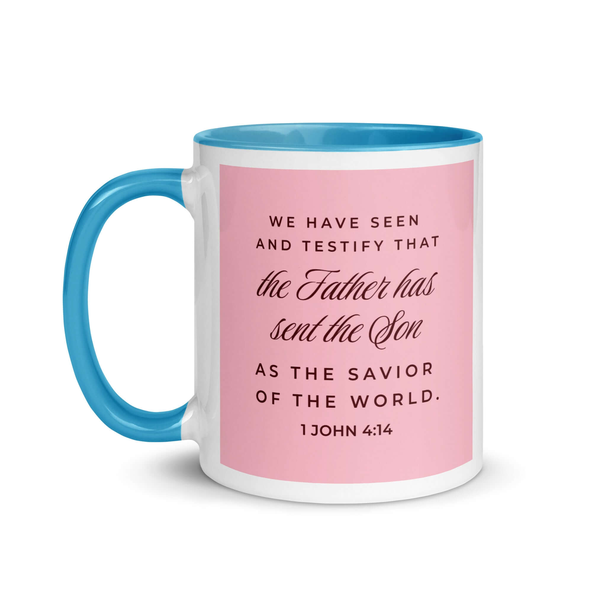 1 John 4:14 Bible Verse, We have seen White Ceramic Mug with Color Inside