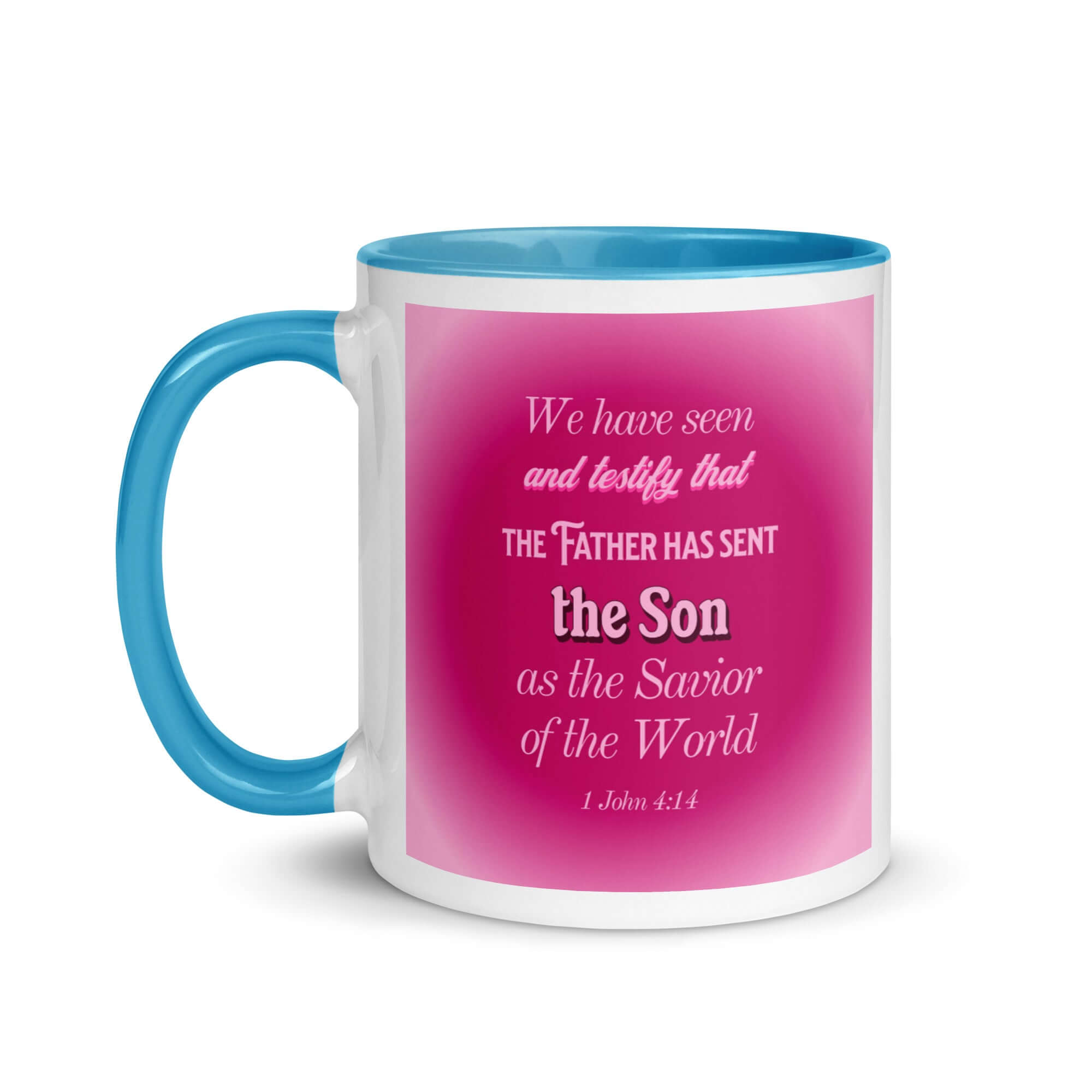 1 John 4:14 Bible Verse, that the Father White Ceramic Mug with Color Inside