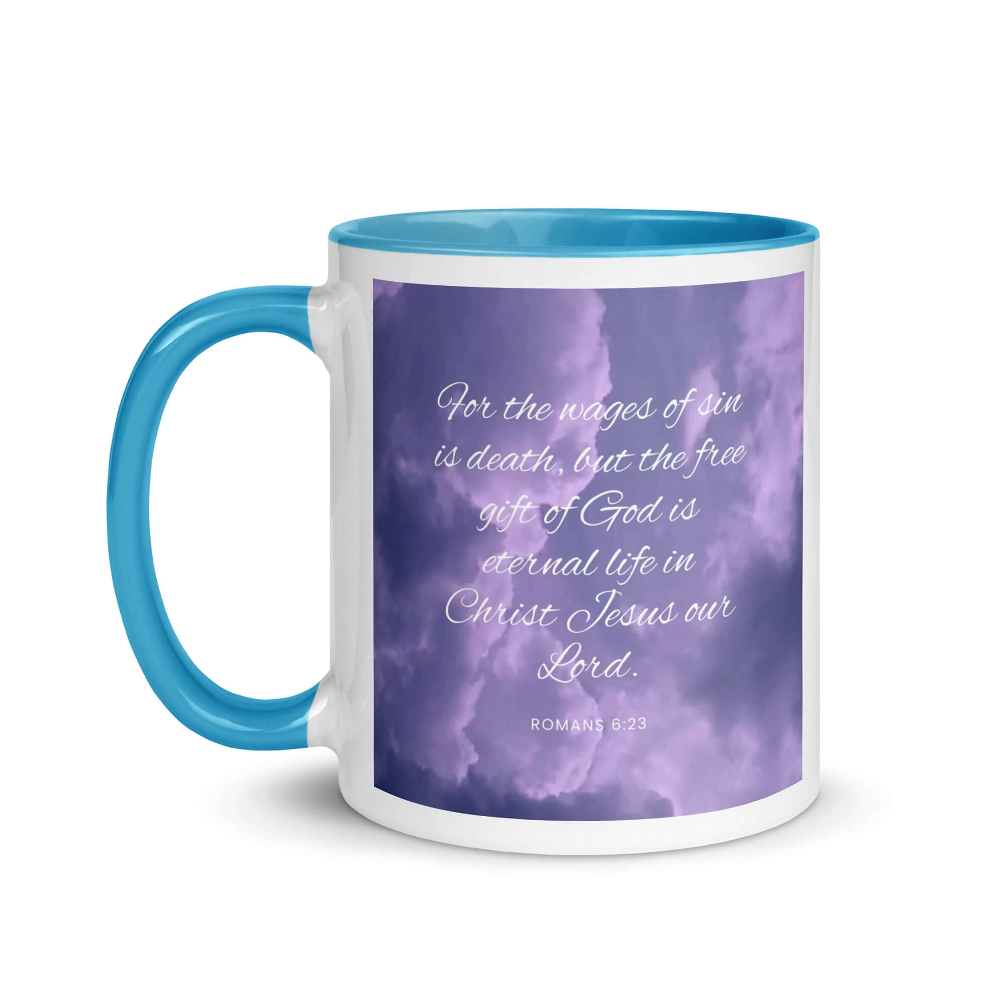 Romans 6:23 Bible Verse, free gift White Ceramic Mug with Color Inside