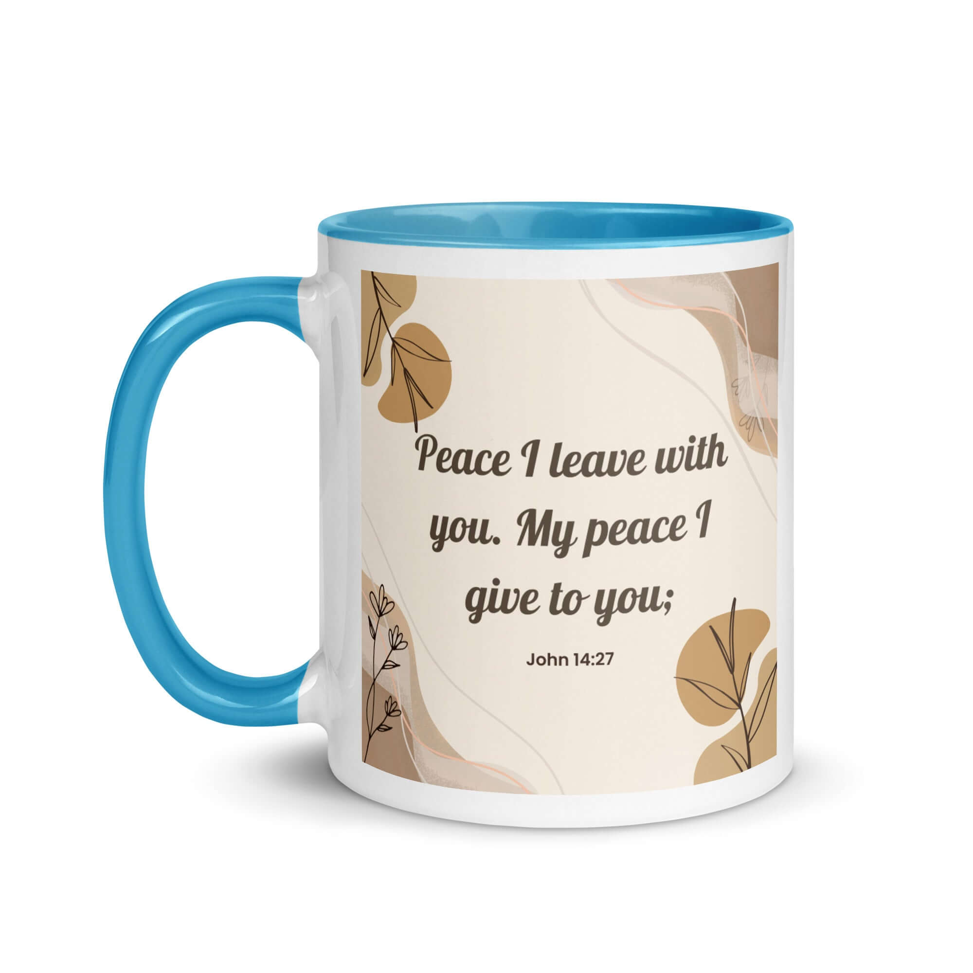 John 14:27 Bible Verse, Peace I White Ceramic Mug with Color Inside