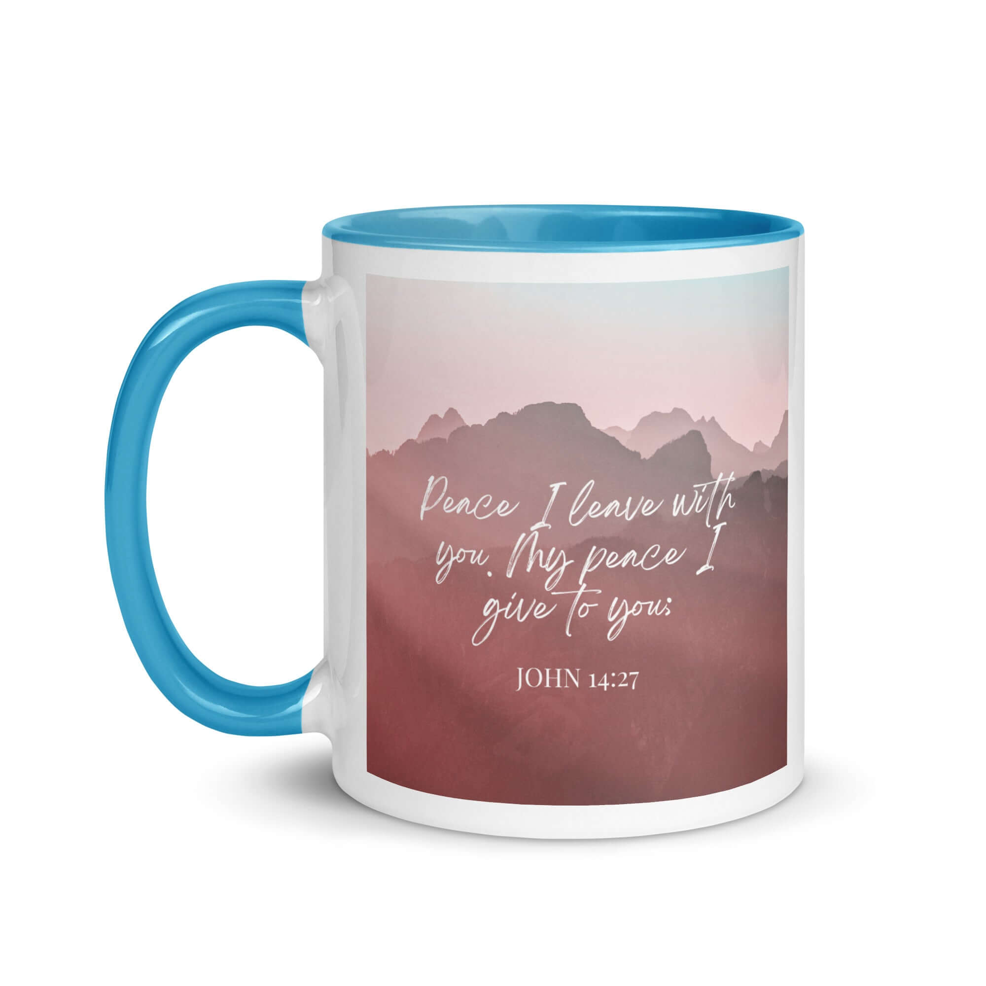John 14:27 Bible Verse, I give you White Ceramic Mug with Color Inside