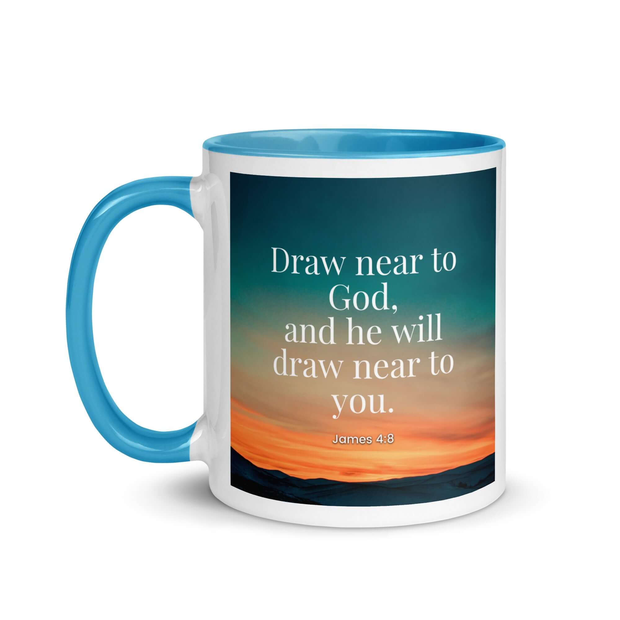 James 4:8 Bible Verse, near to God White Ceramic Mug with Color Inside