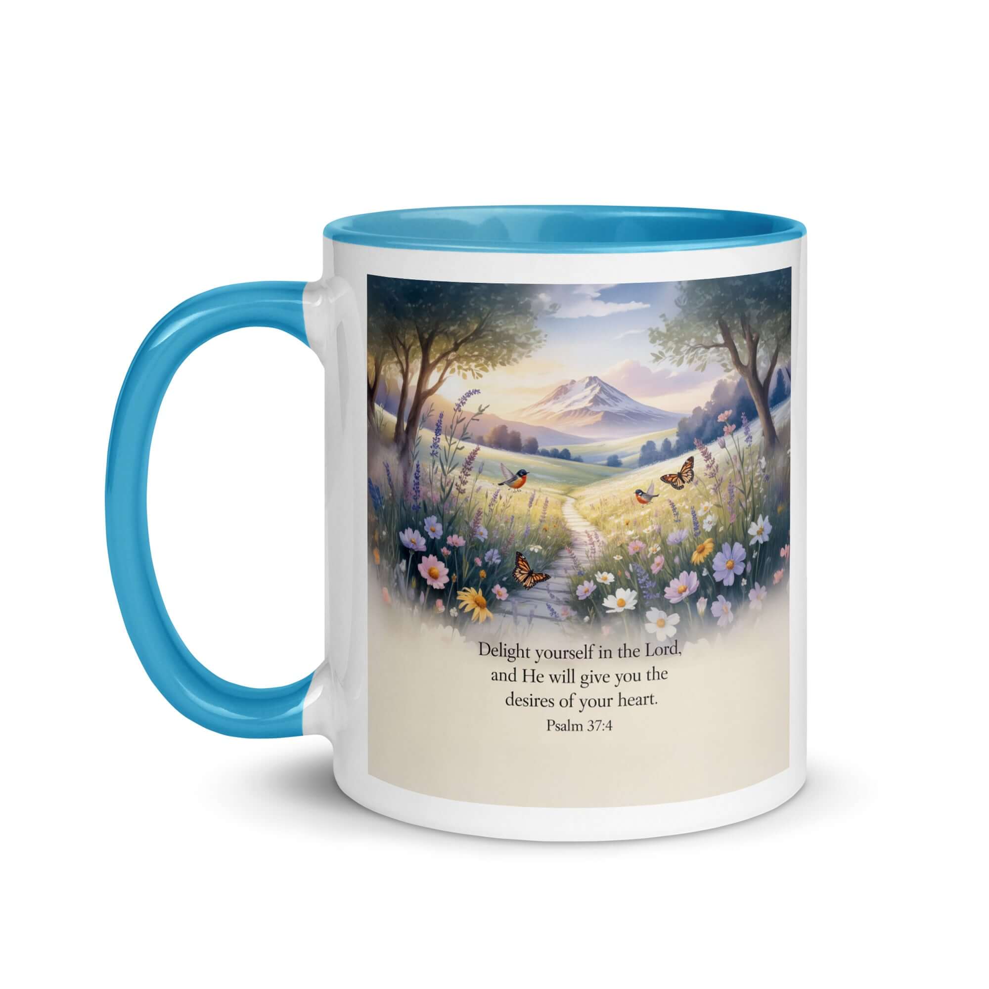 Psalm 37:4 Bible Verse, Delight White Ceramic Mug with Color Inside