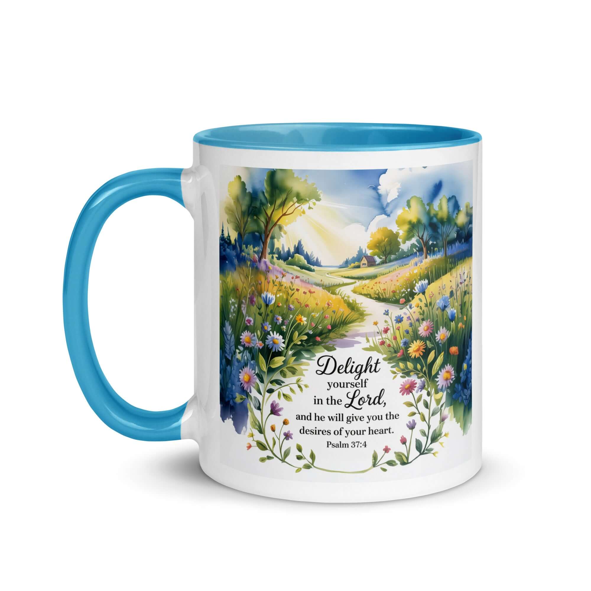 Psalm 37:4 Bible Verse, desires White Ceramic Mug with Color Inside