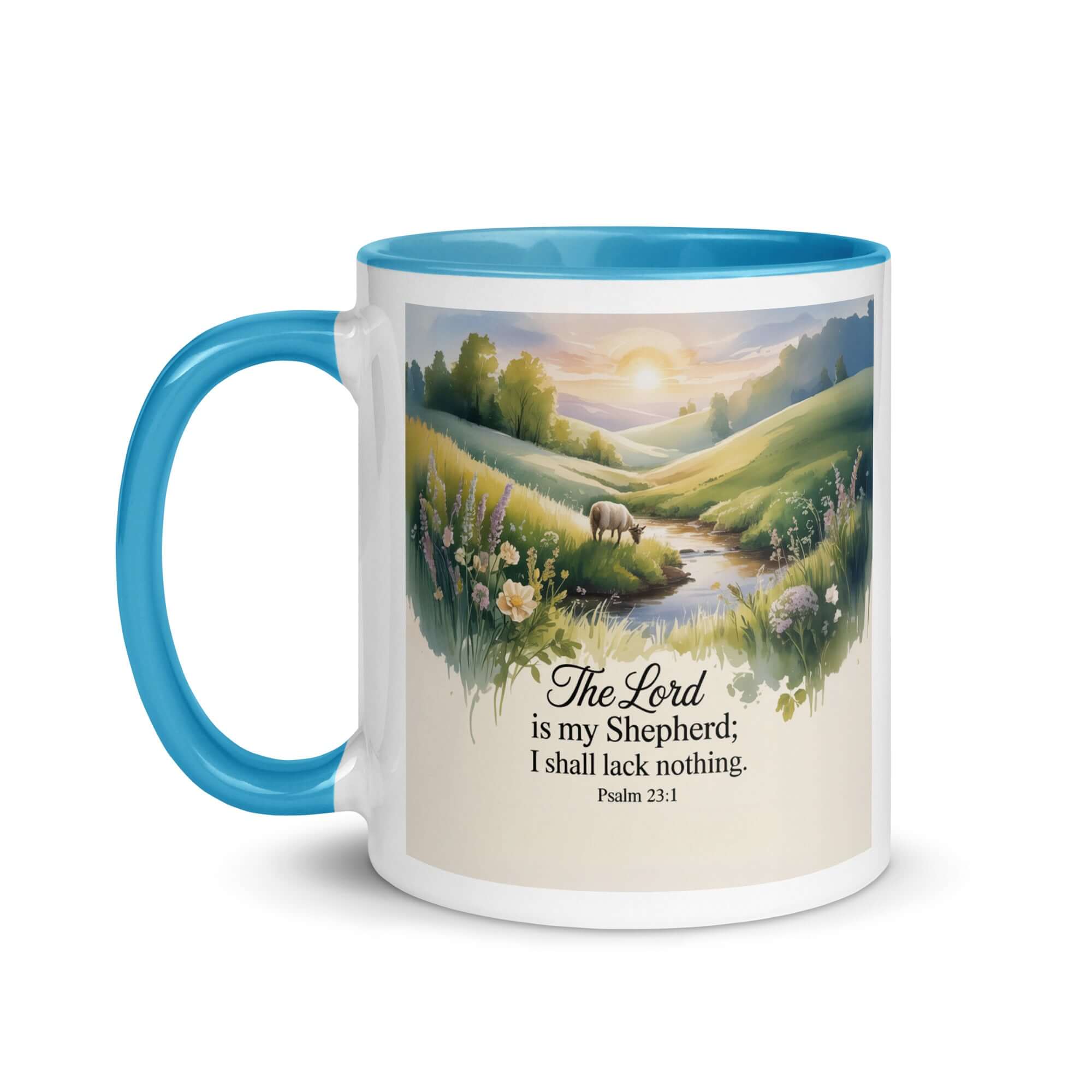 Psalm 23:1 Bible Verse, Lord White Ceramic Mug with Color Inside