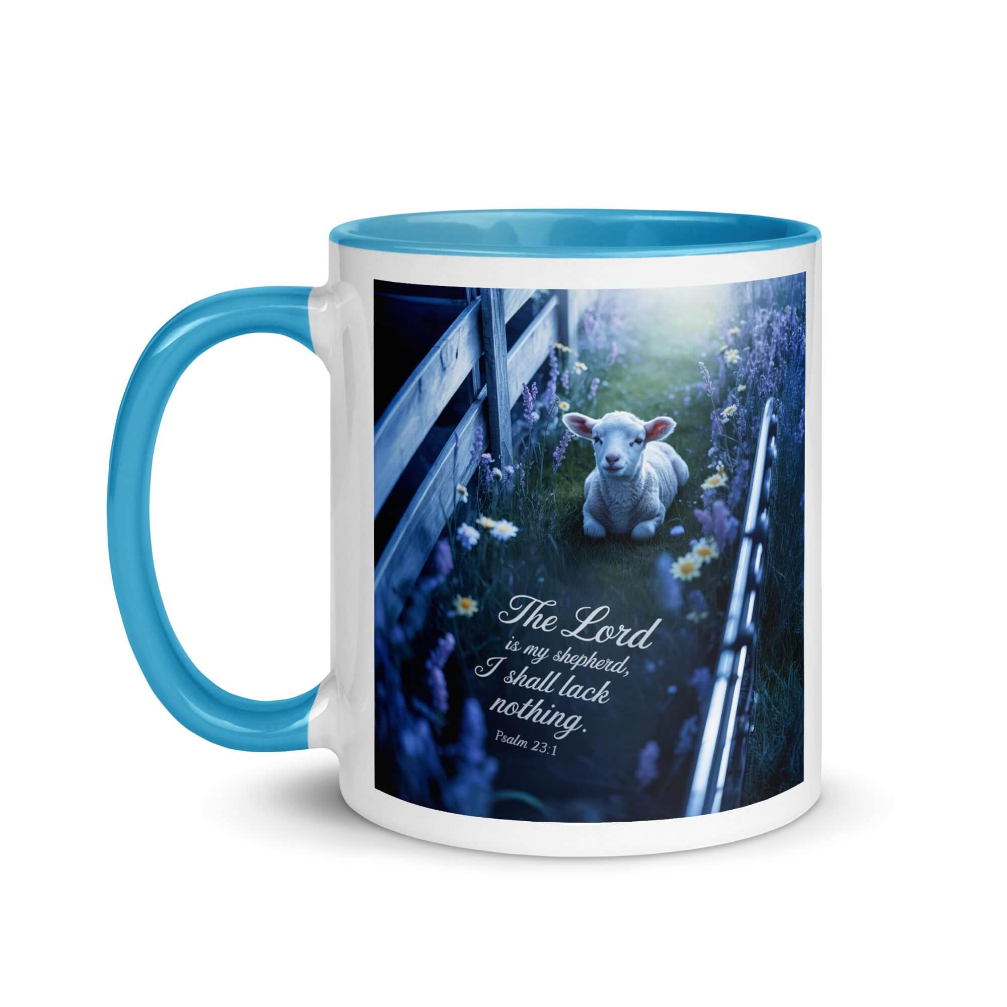 Psalm 23:1 Bible Verse, Shepherd White Ceramic Mug with Color Inside