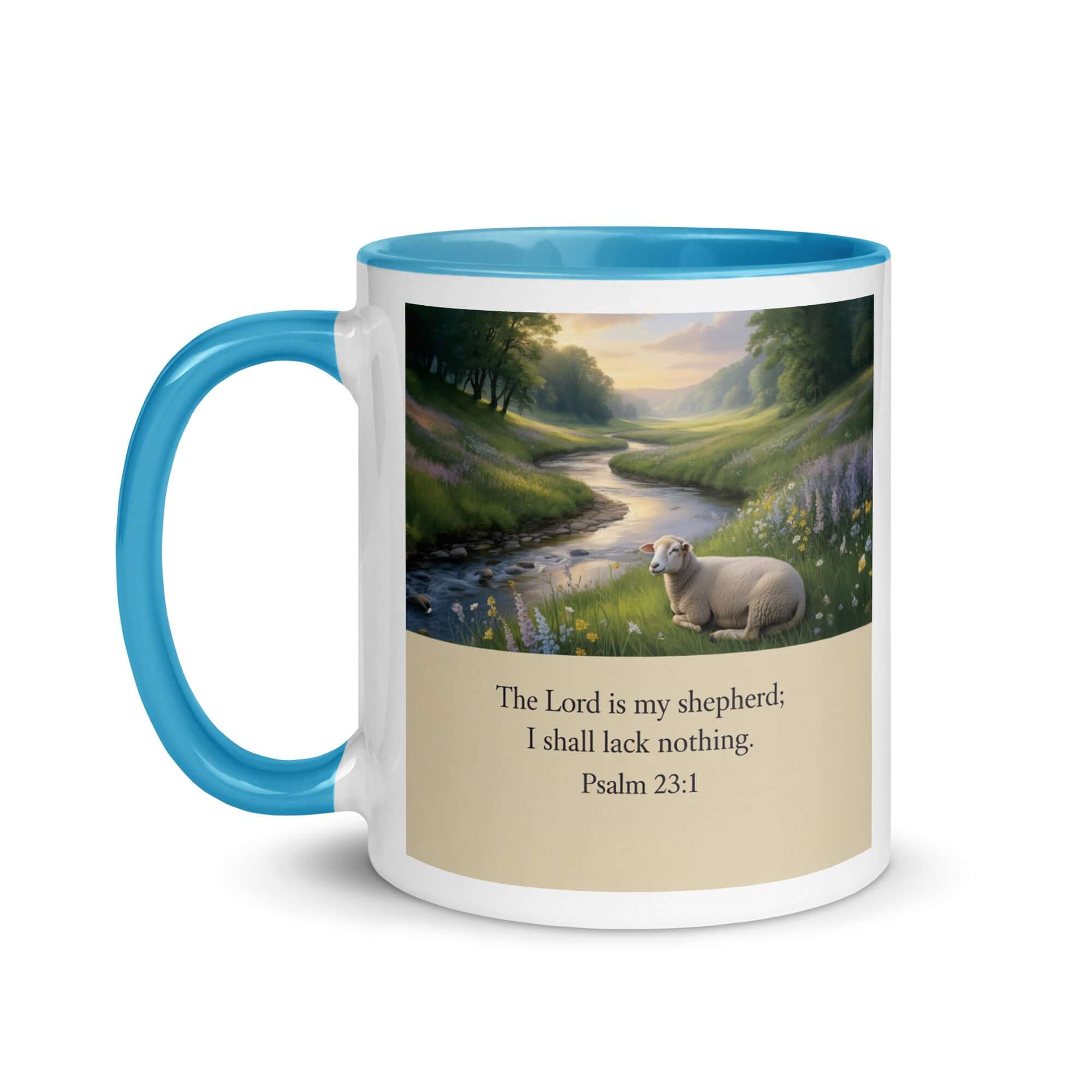 Psalm 23:1 Bible Verse, I shall White Ceramic Mug with Color Inside